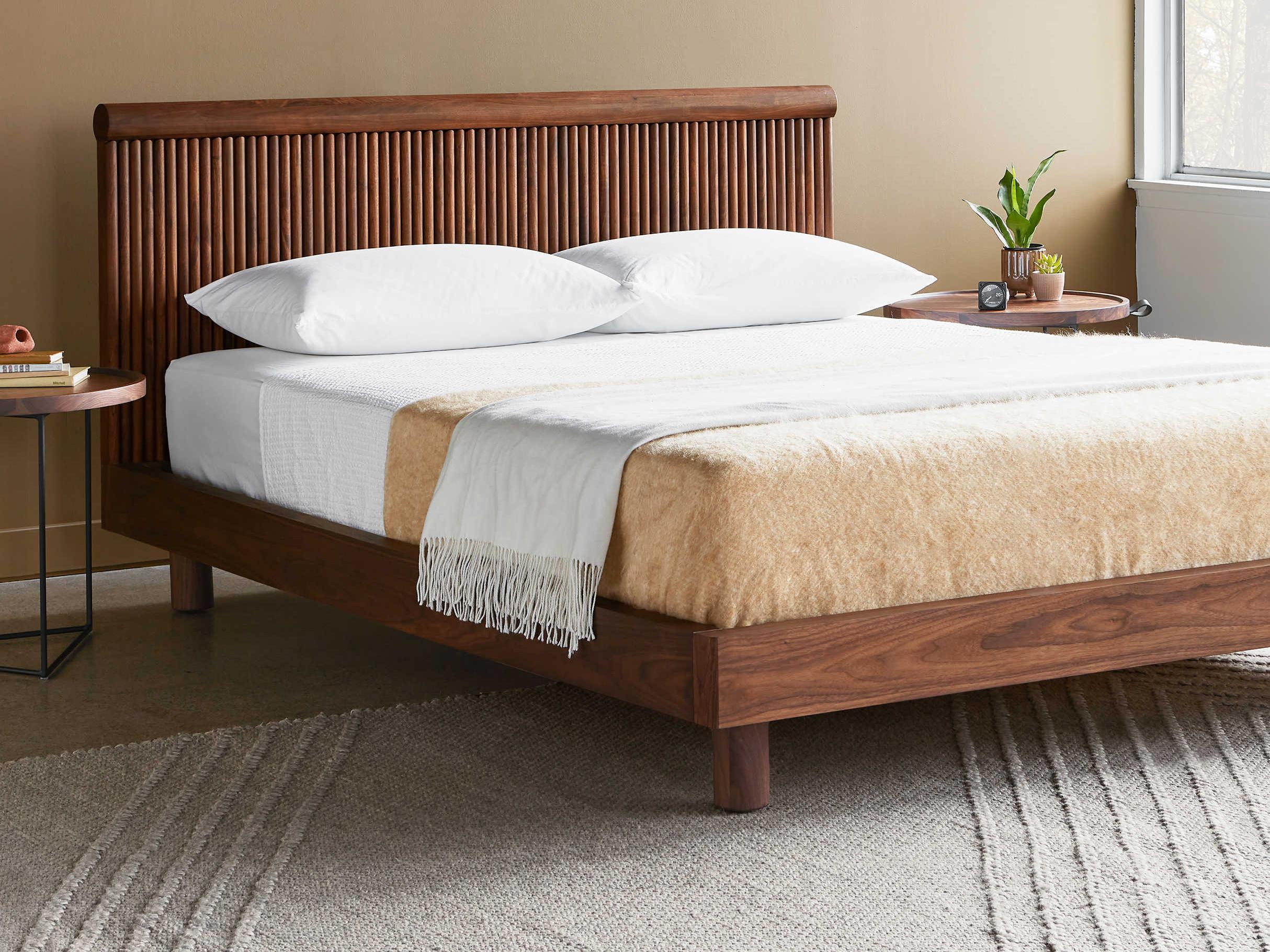 Gus* Modern Odeon Walnut Brown Wood King Platform Bed