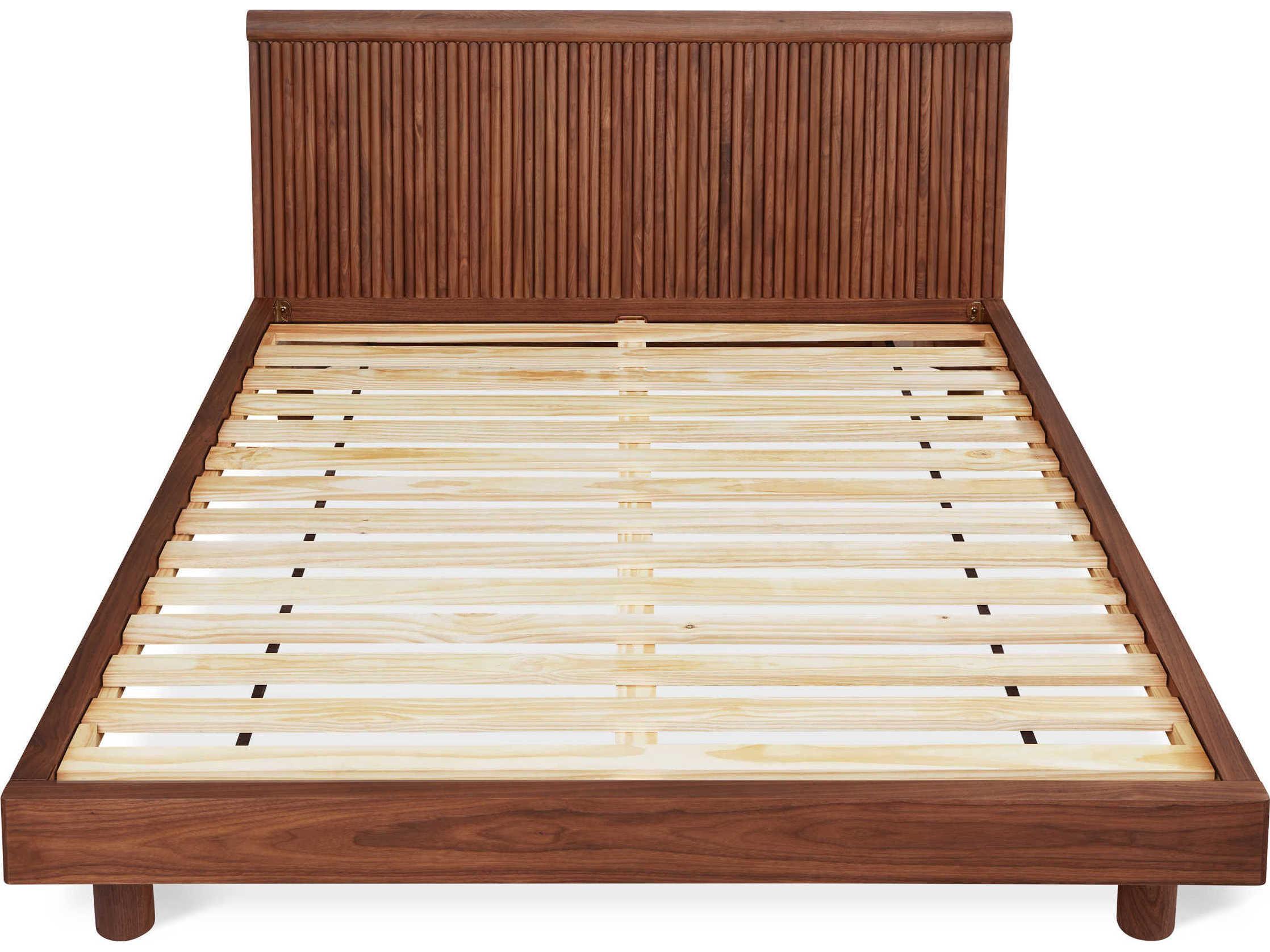Gus* Modern Odeon Walnut Brown Wood Queen Platform Bed