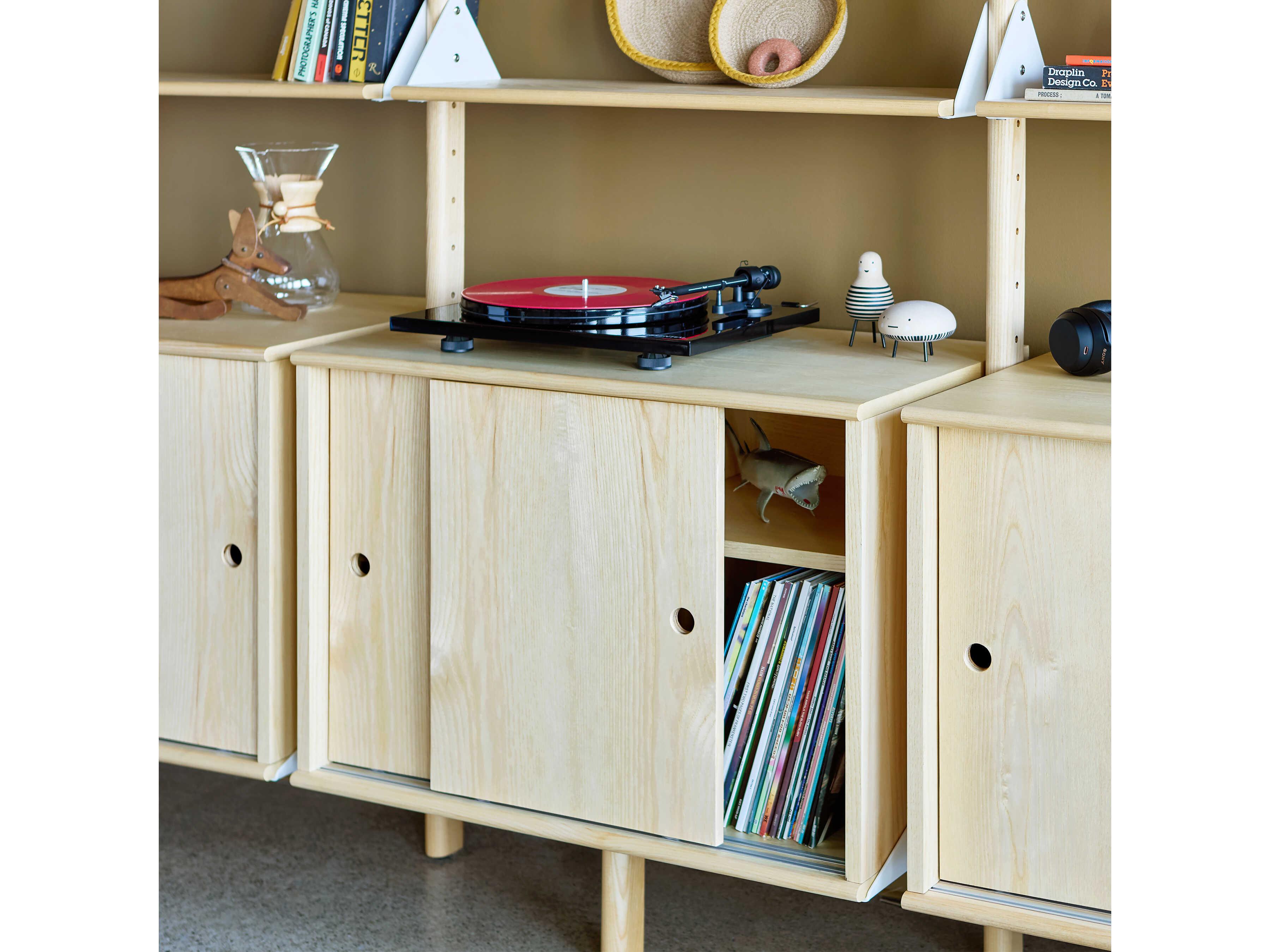 Gus* Modern Branch Blonde Ash White Cabinet with Brackets