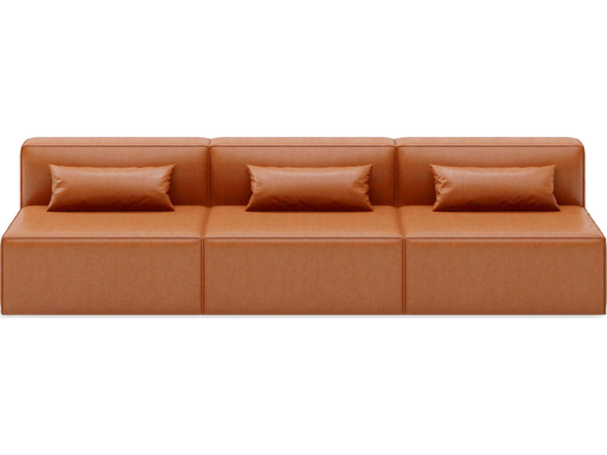 Gus* Modern Mix Leather Cognac Brown Upholstered Sofa