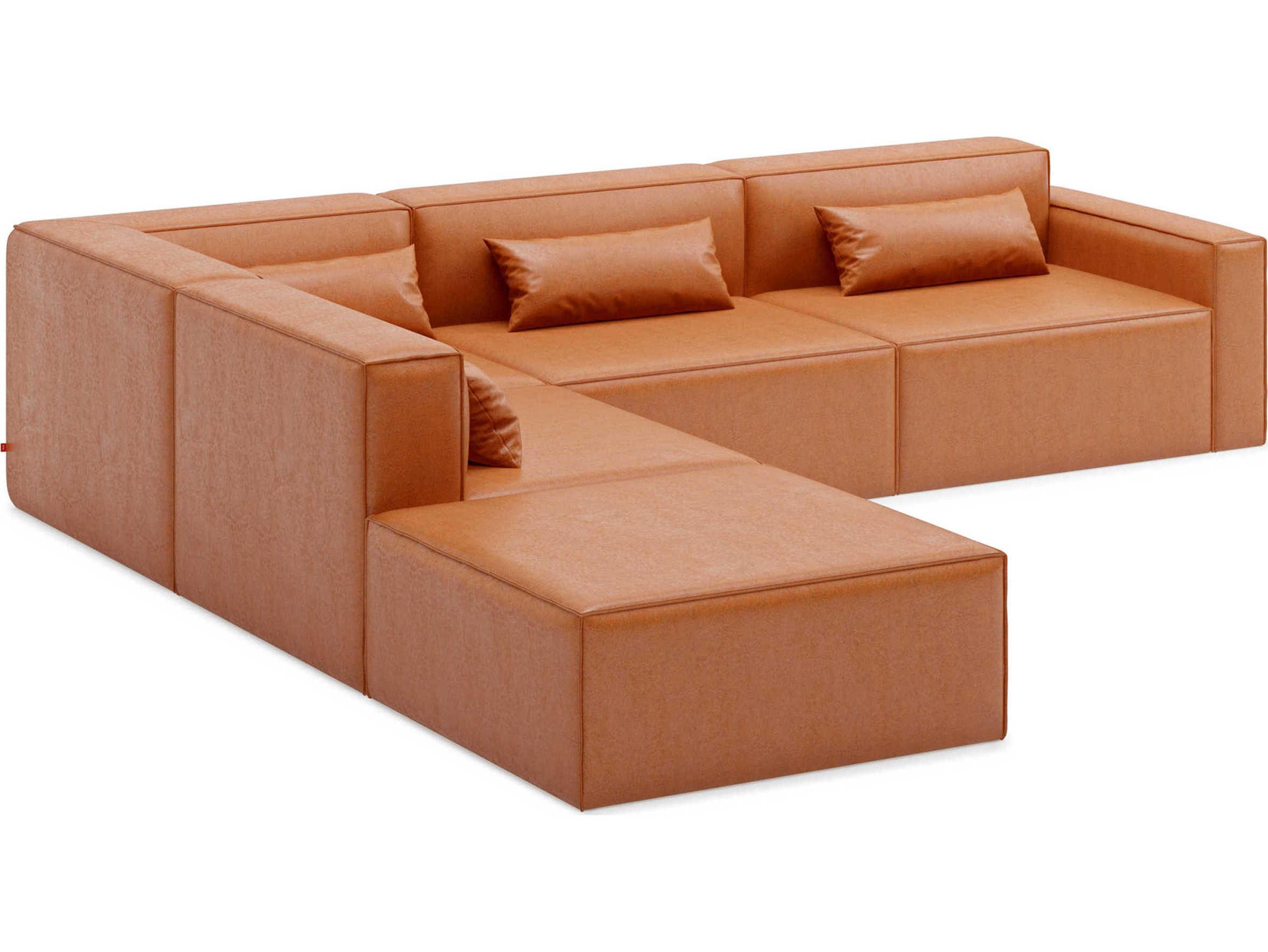 Gus* Modern Mix Brown Leather Sectional Sofa