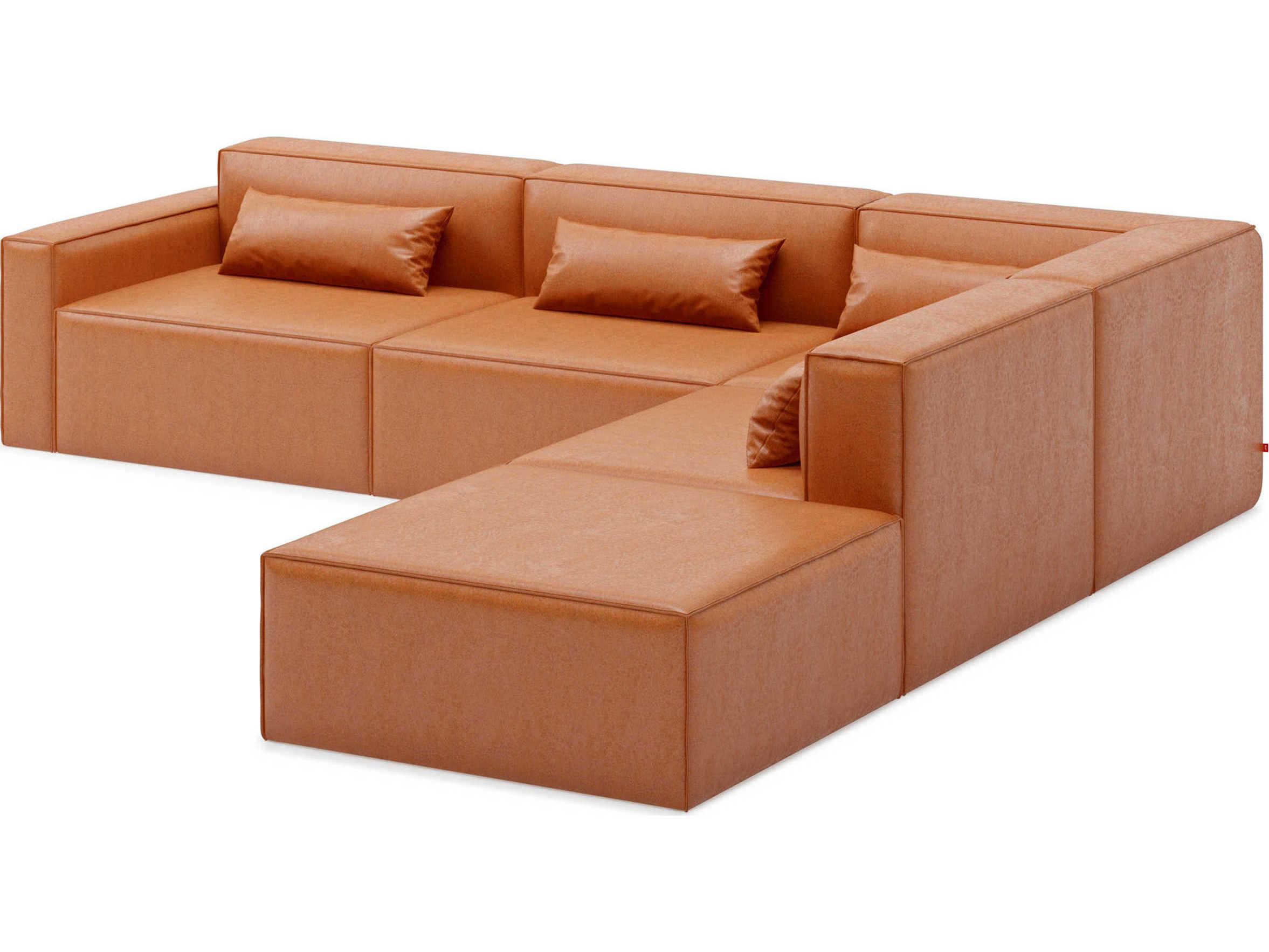 Gus* Modern Mix Brown Leather Sectional Sofa