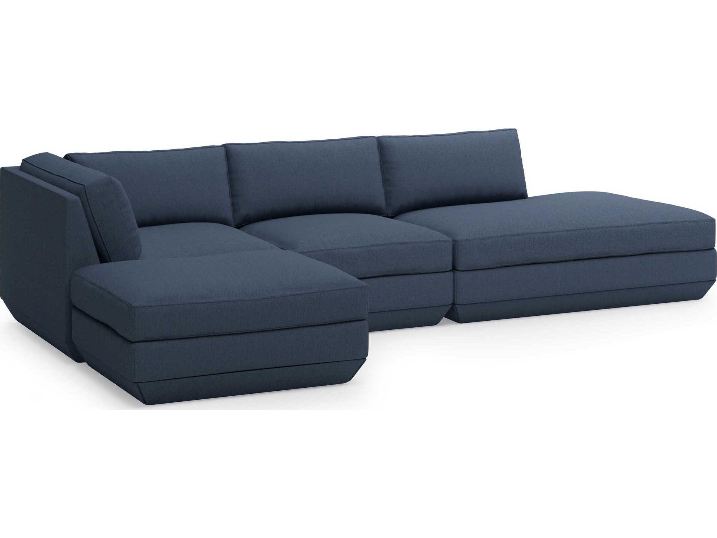 Gus* Modern Podium Blue Upholstered Sectional Sofa
