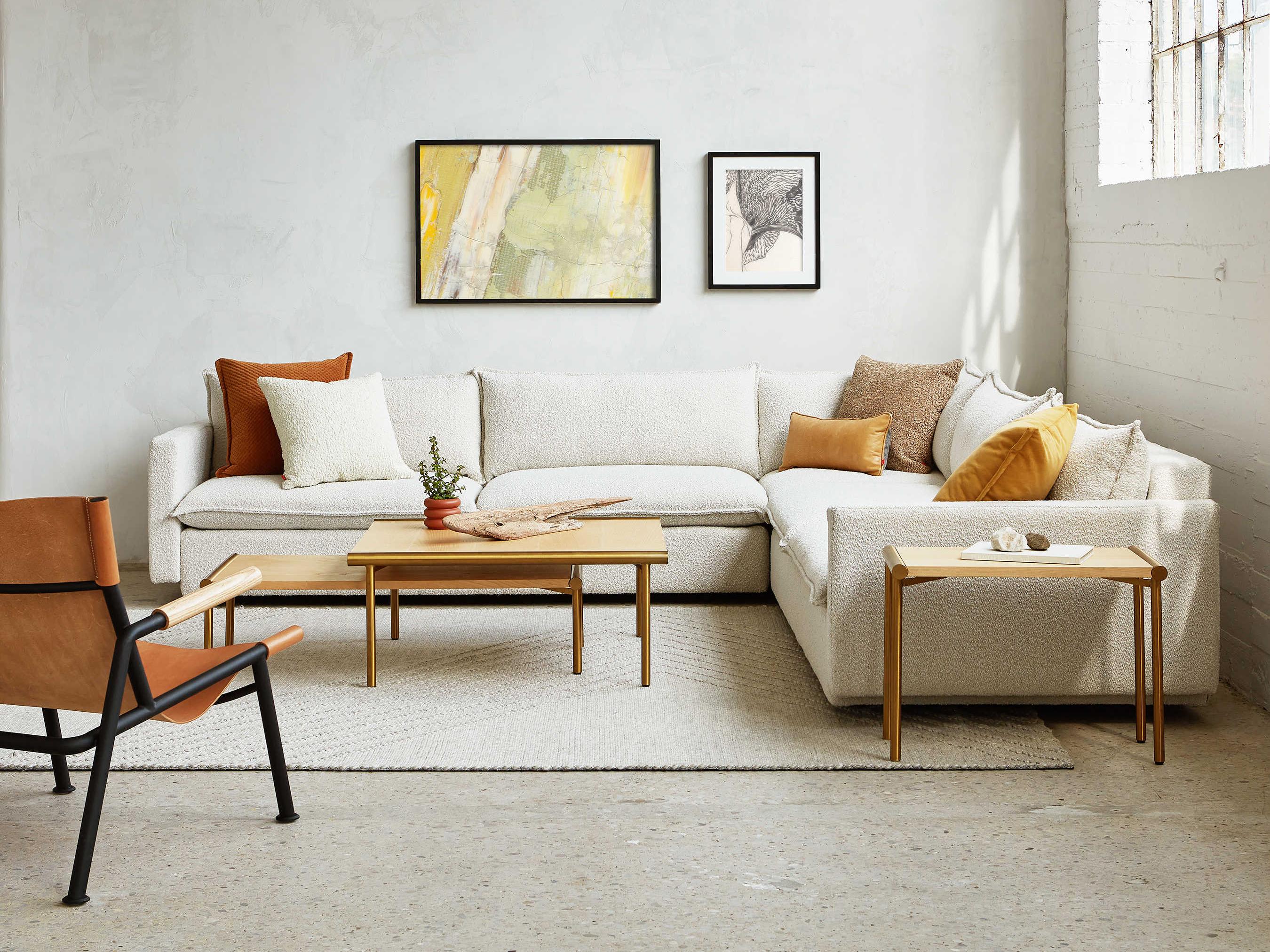 Gus* Modern Sola White Upholstered Sectional Sofa