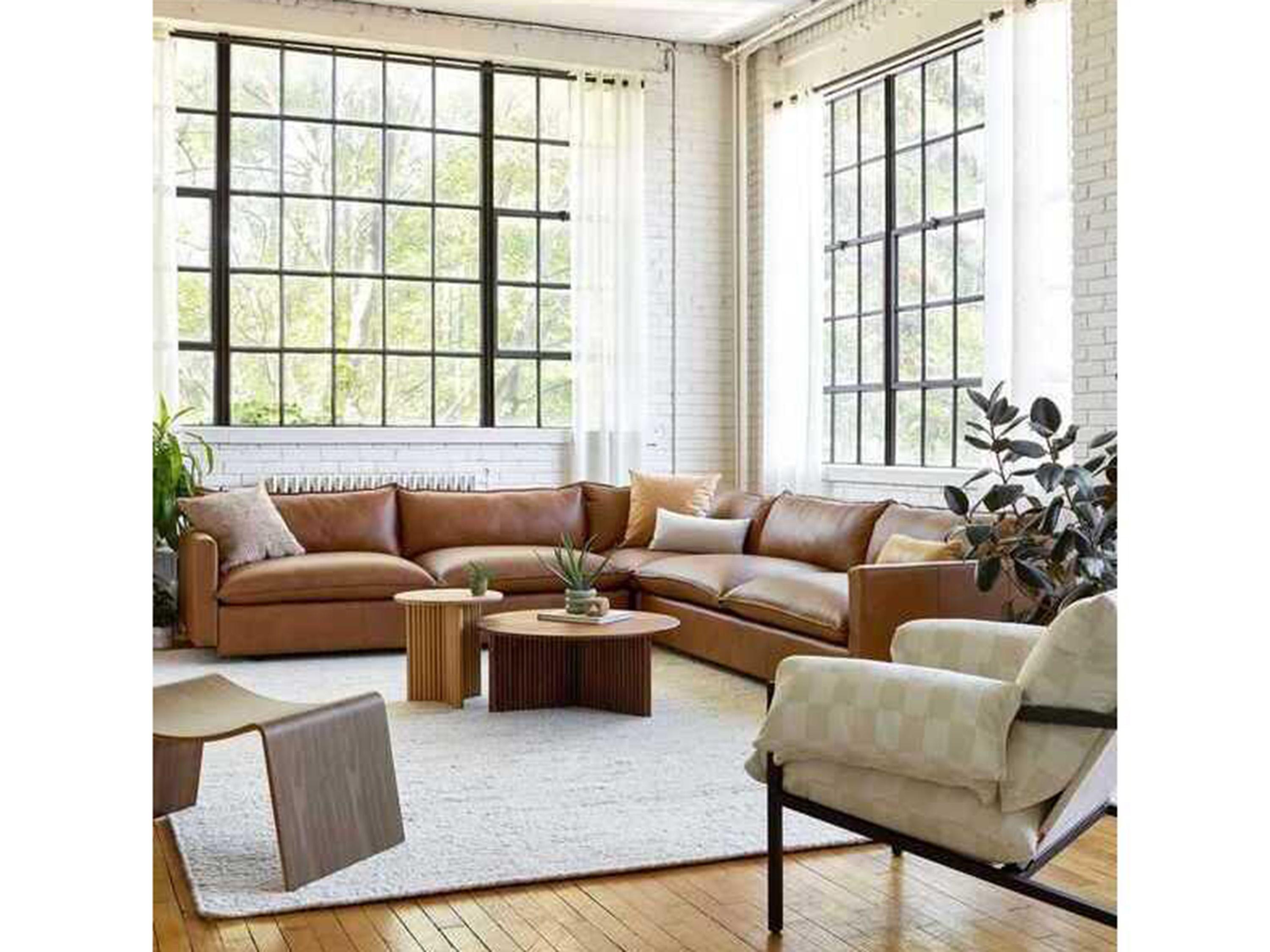 Gus* Modern Sola Brown Leather Sectional Sofa