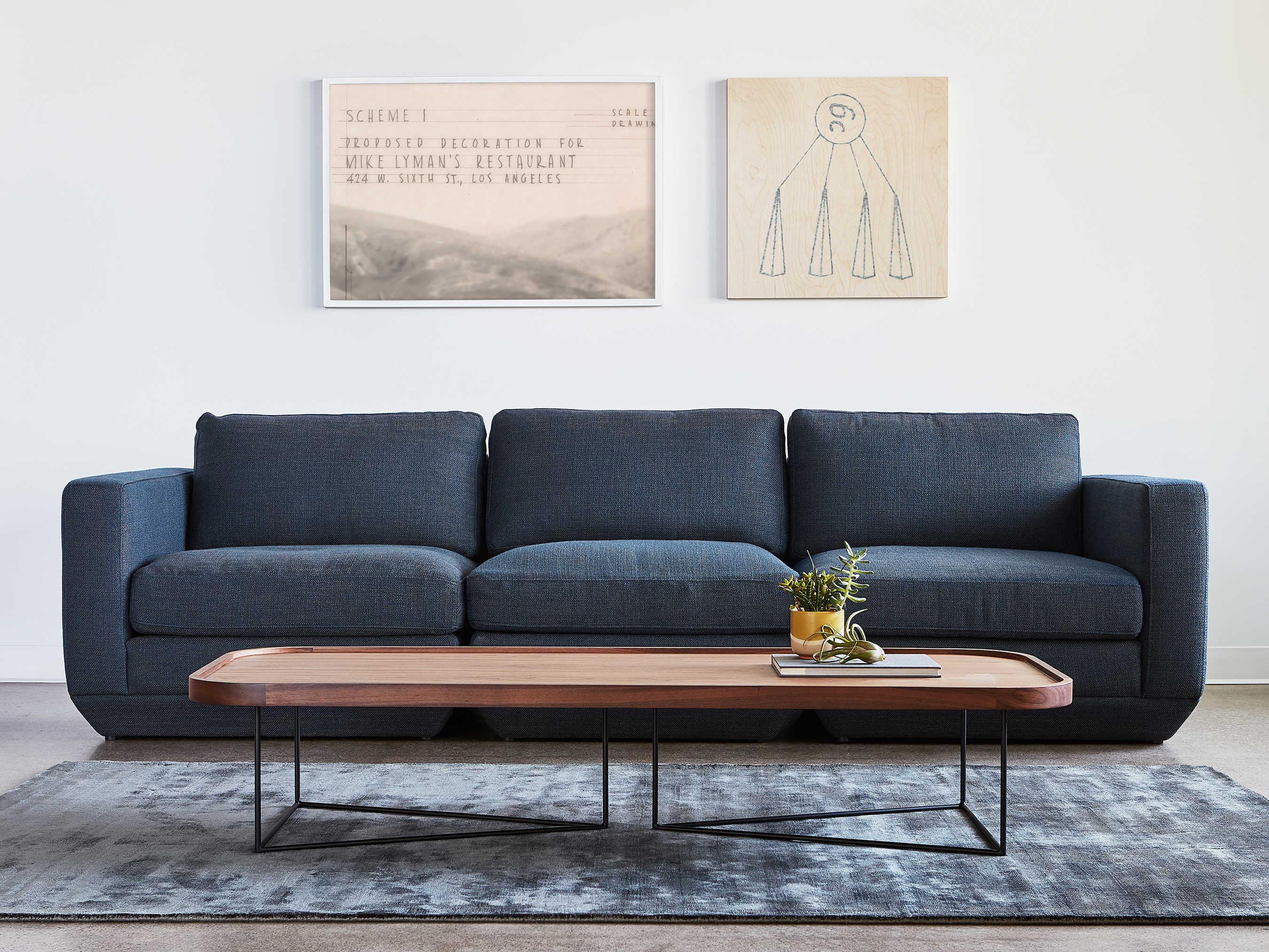 Gus* Modern Podium Hanson Navy Blue Upholstered Sofa