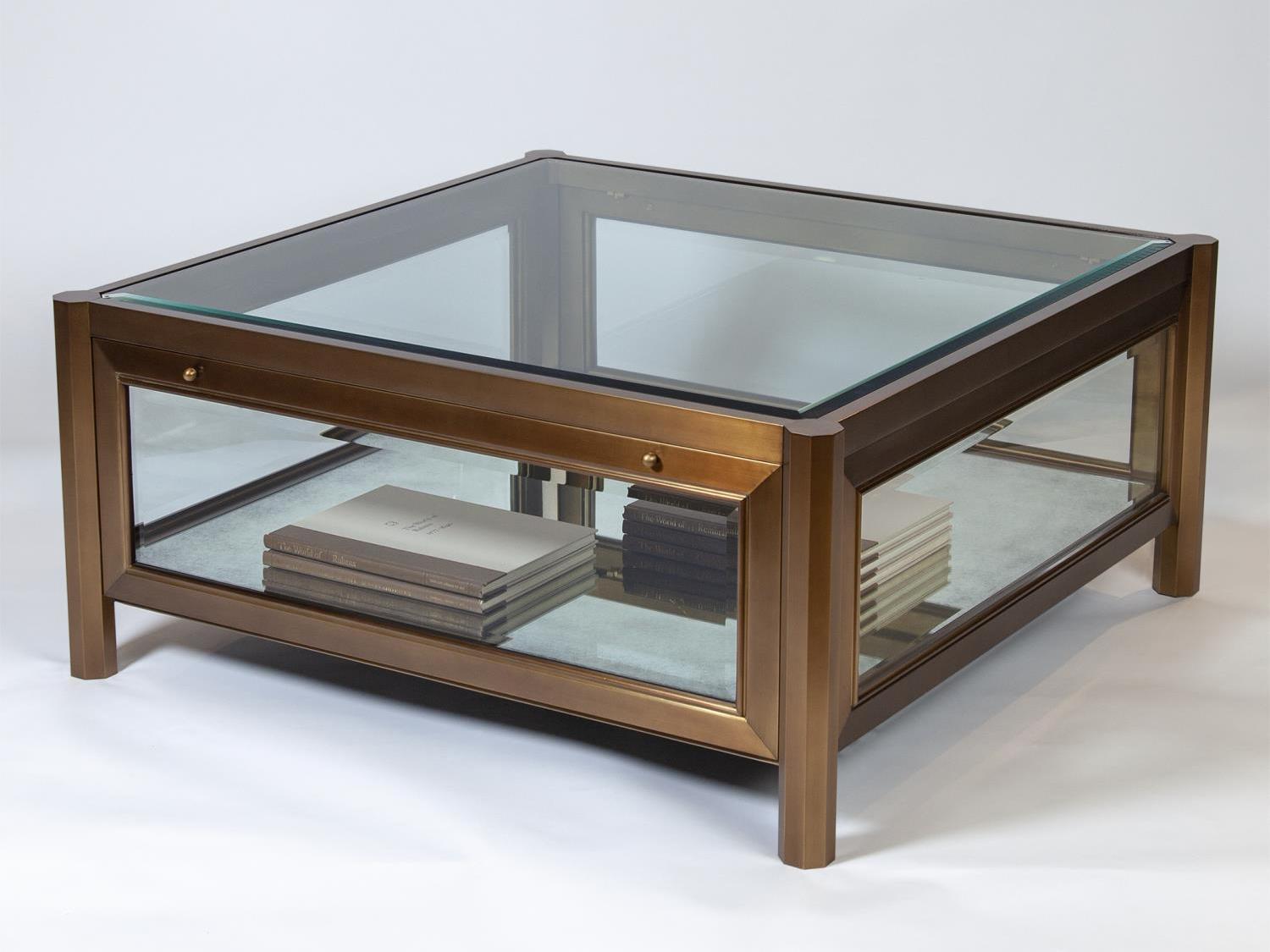 Global Views Square Glass Dark Brass Coffee Table