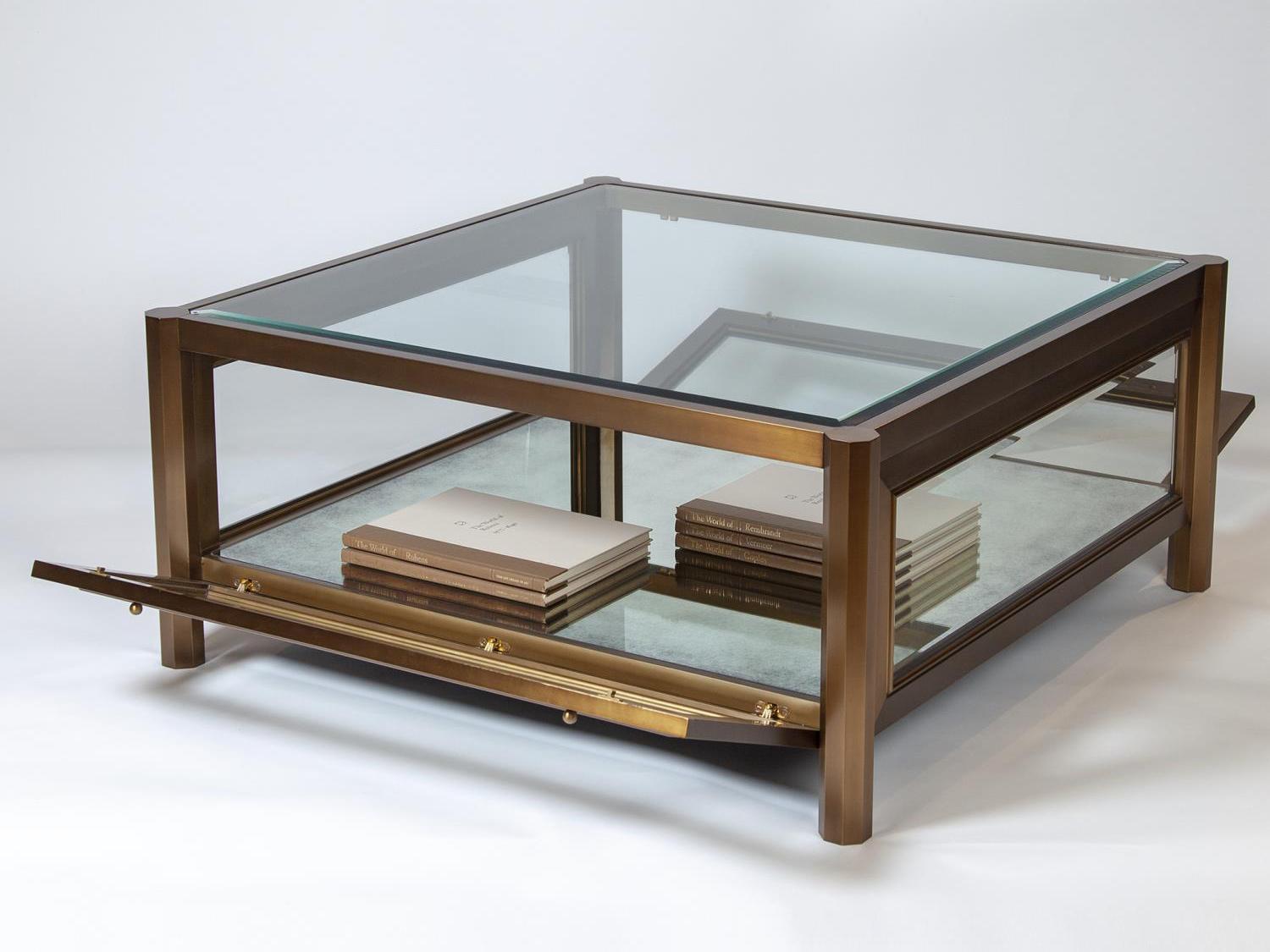 Global Views Square Glass Dark Brass Coffee Table