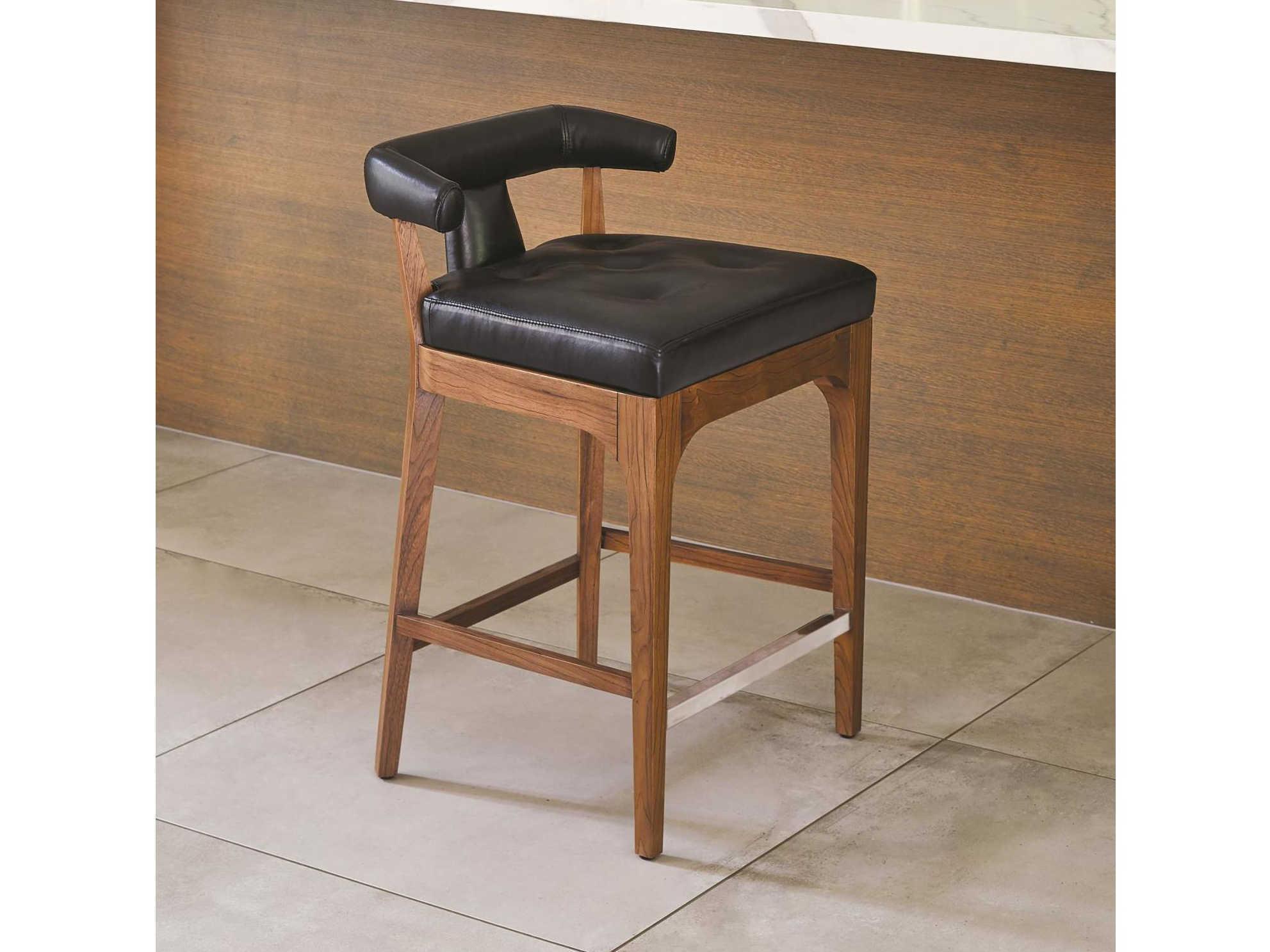 Global Views Leather Walnut Wood Black Marble Natural Counter Stool