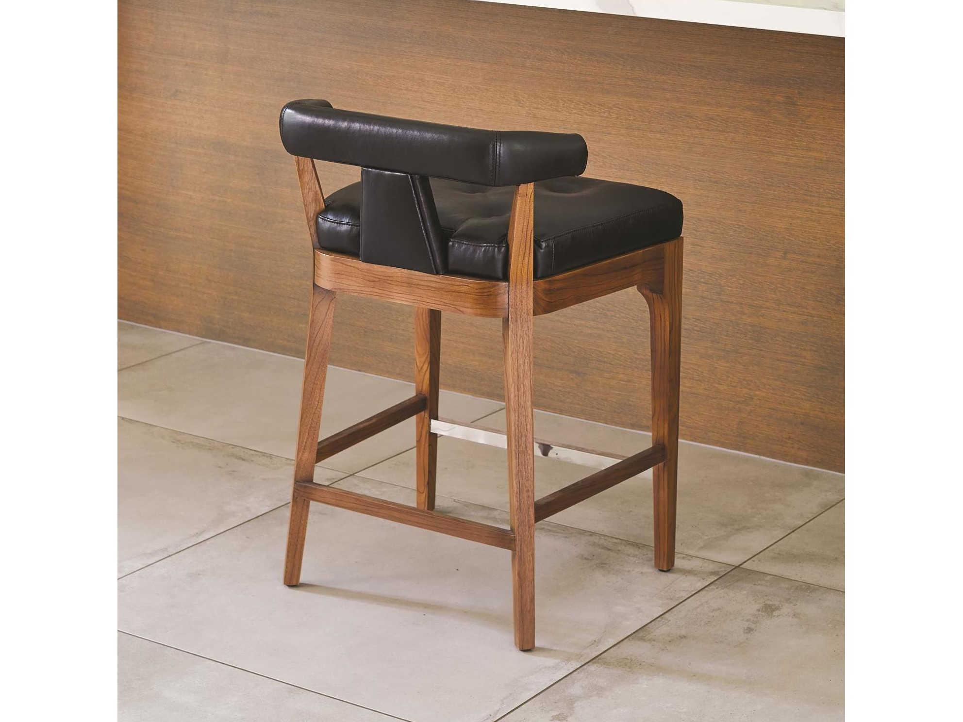 Global Views Leather Walnut Wood Black Marble Natural Counter Stool