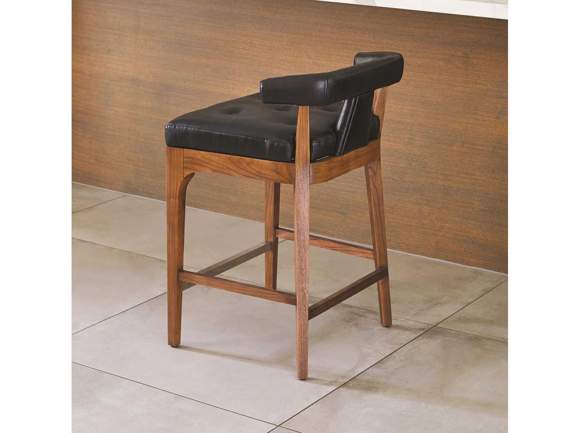 Global Views Leather Walnut Wood Black Marble Natural Counter Stool