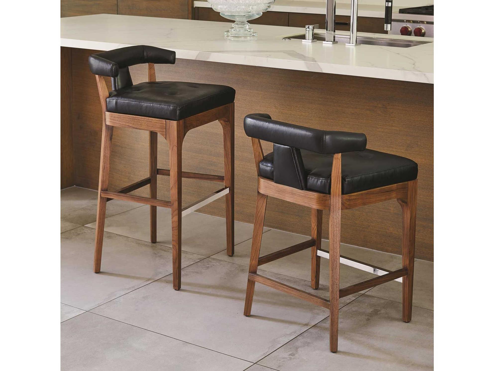 Global Views Leather Walnut Wood Black Marble Natural Counter Stool