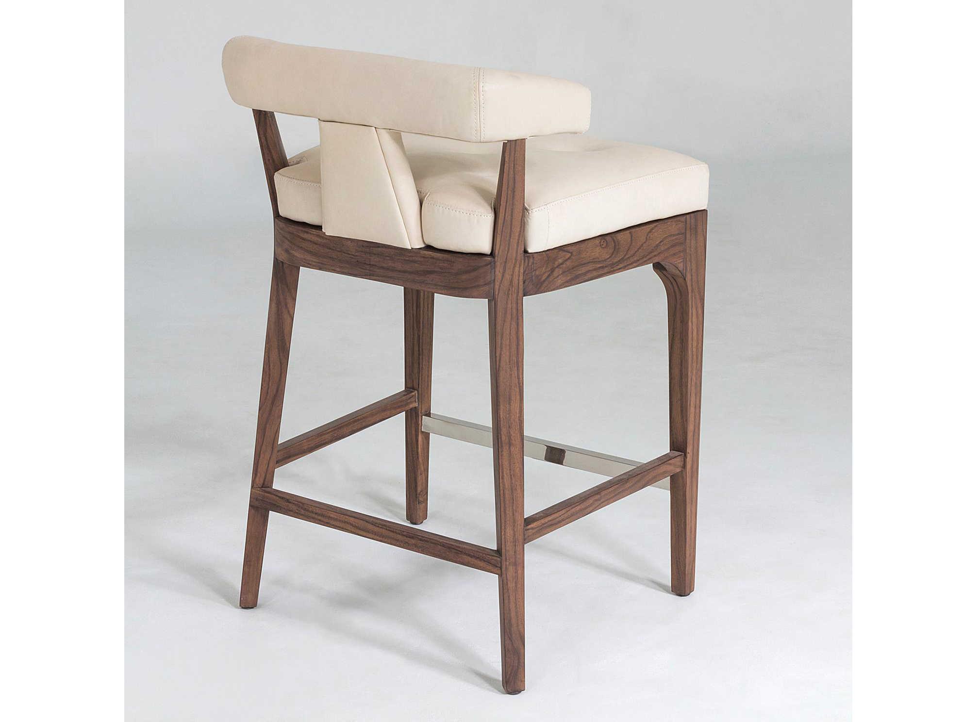 Global Views Leather Walnut Wood Ivory Marble Natural Counter Stool