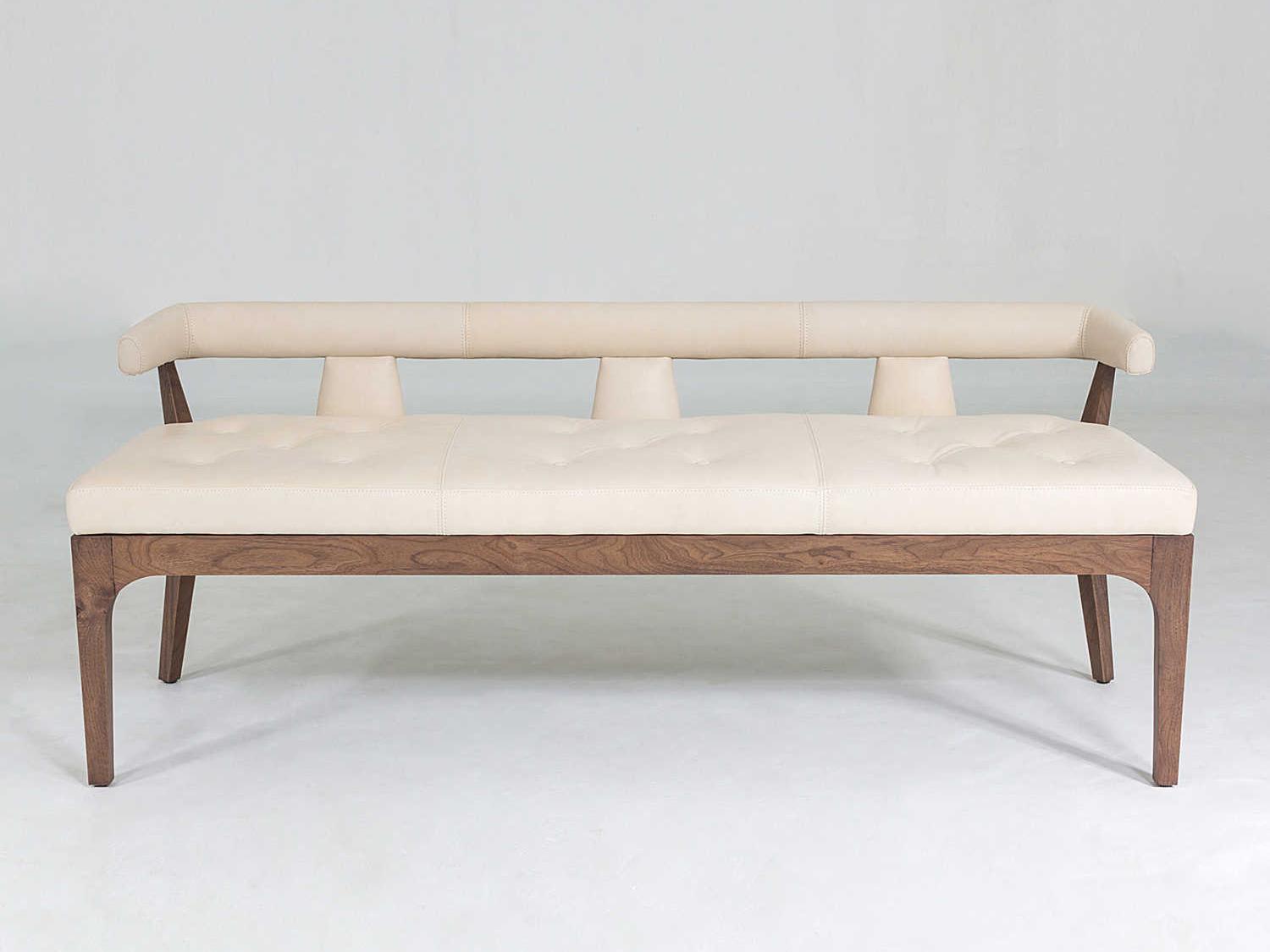 Global Views Natural Walnut Brown Leather Accent Bench