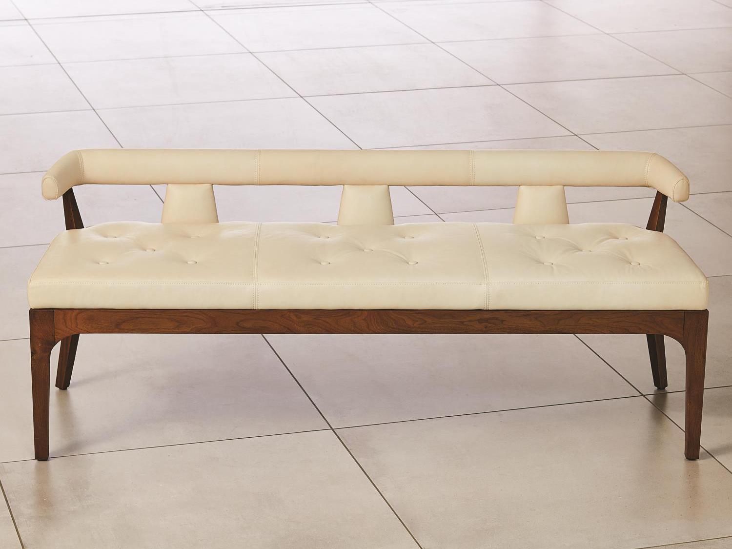 Global Views Natural Walnut Brown Leather Accent Bench