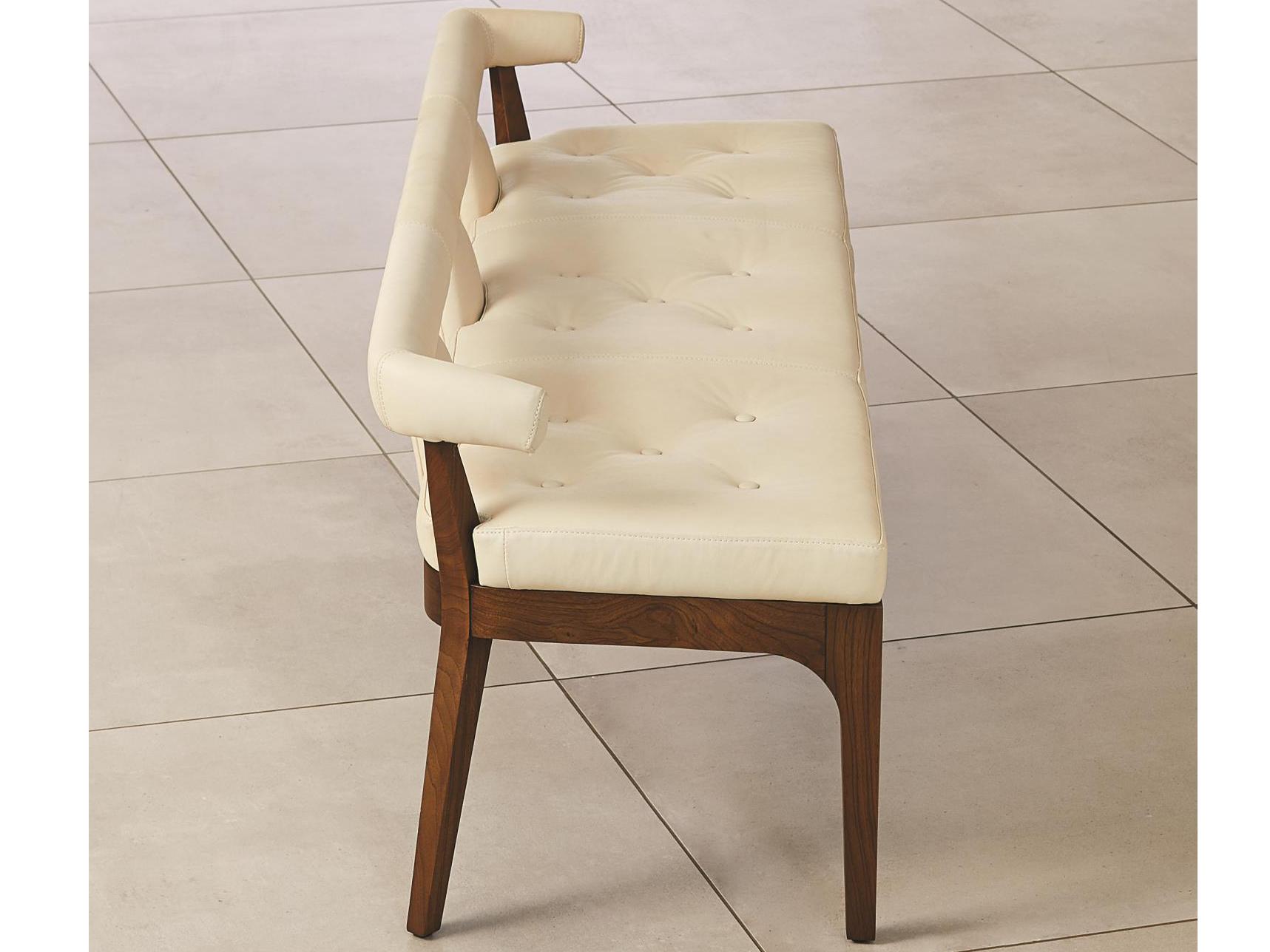 Global Views Natural Walnut Brown Leather Accent Bench