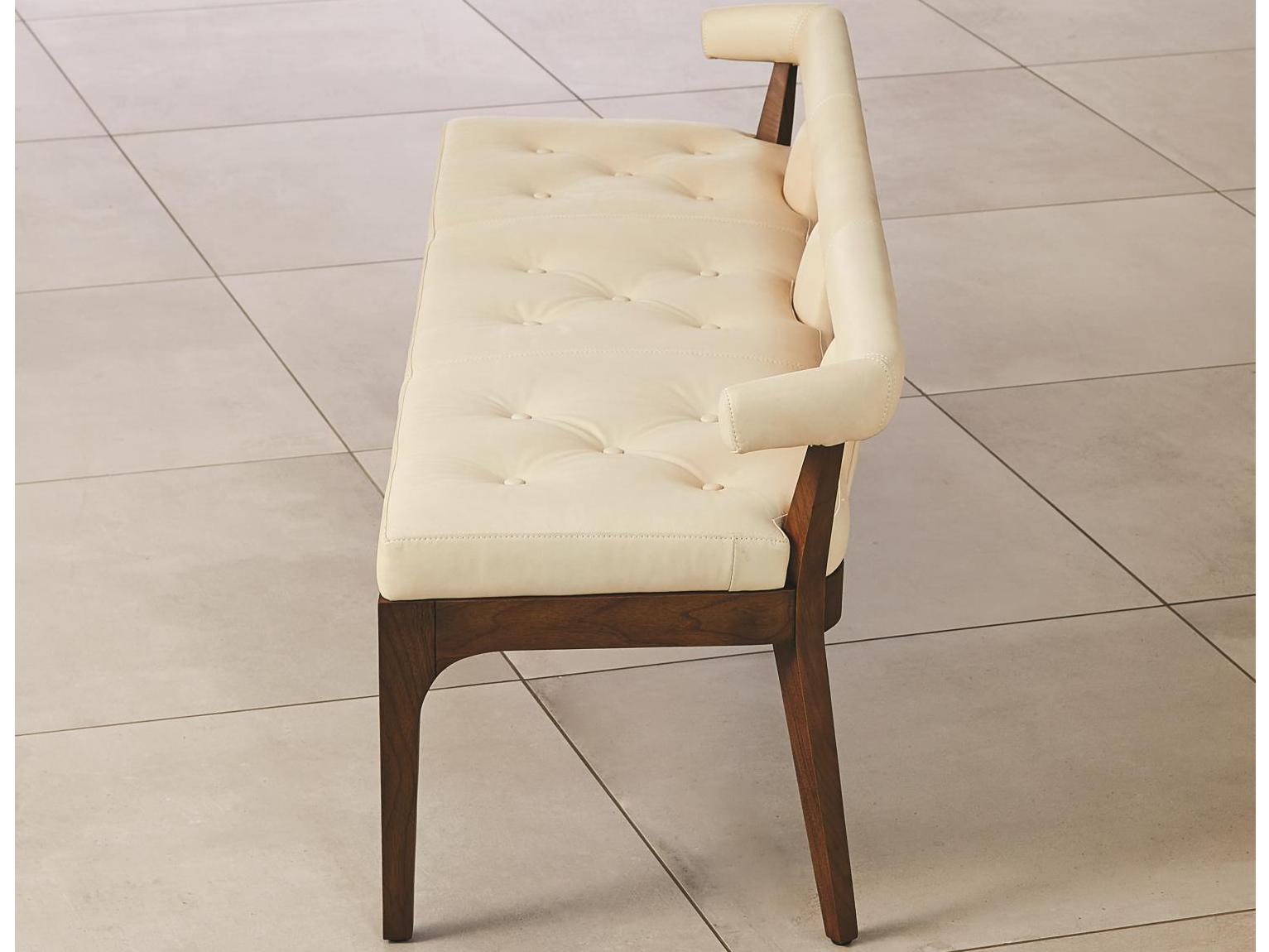 Global Views Natural Walnut Brown Leather Accent Bench