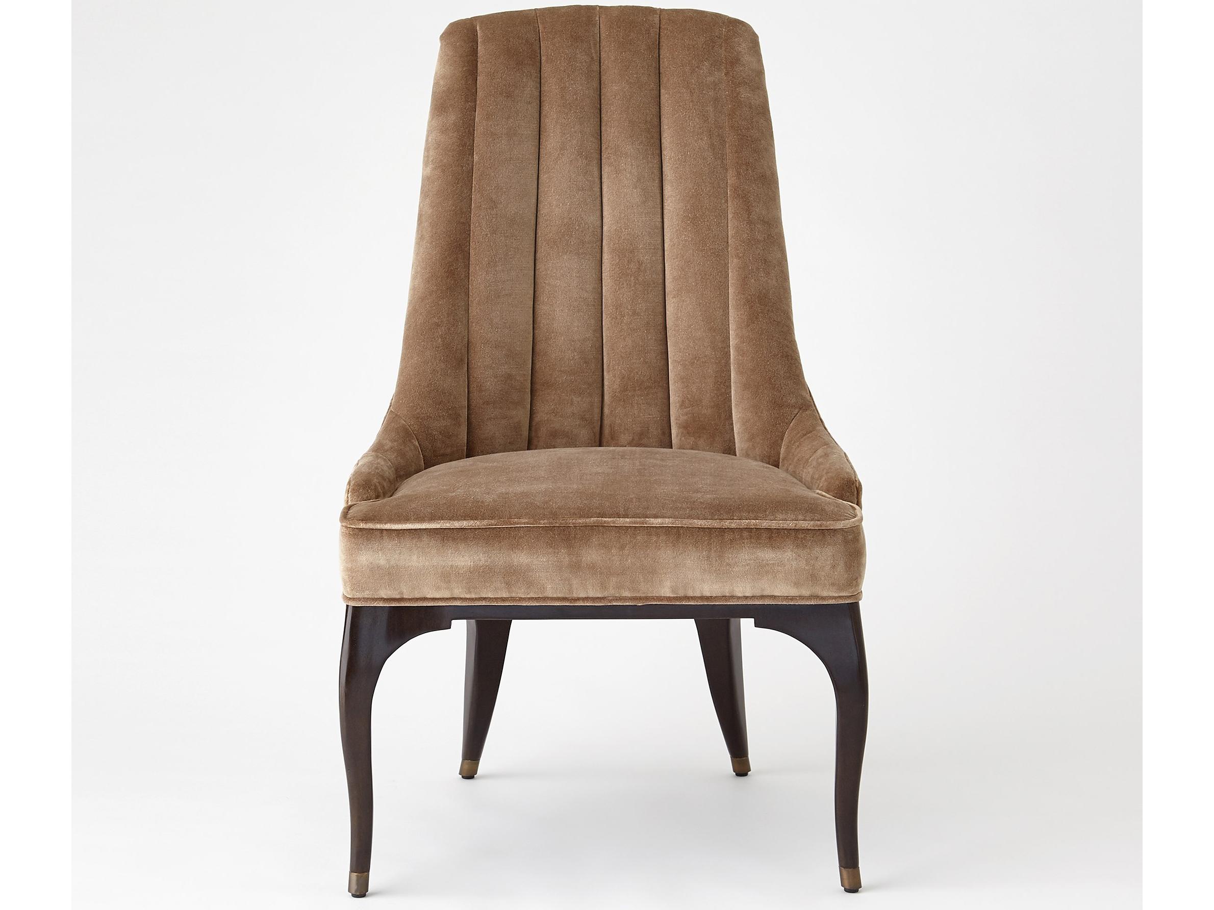 Global Views Tufted Walnut Wood Brown Upholstered Side Dining Chair