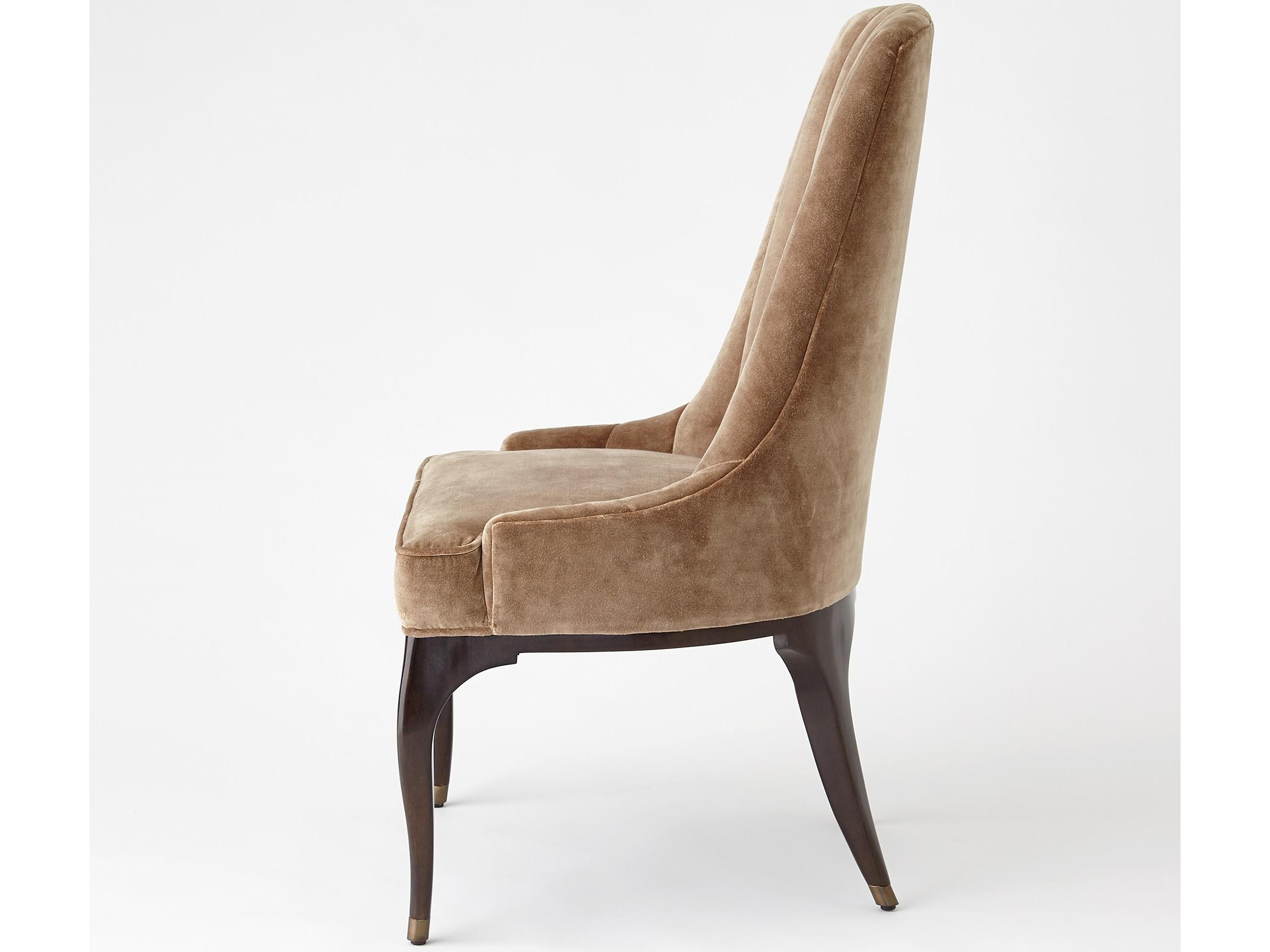 Global Views Tufted Walnut Wood Brown Upholstered Side Dining Chair