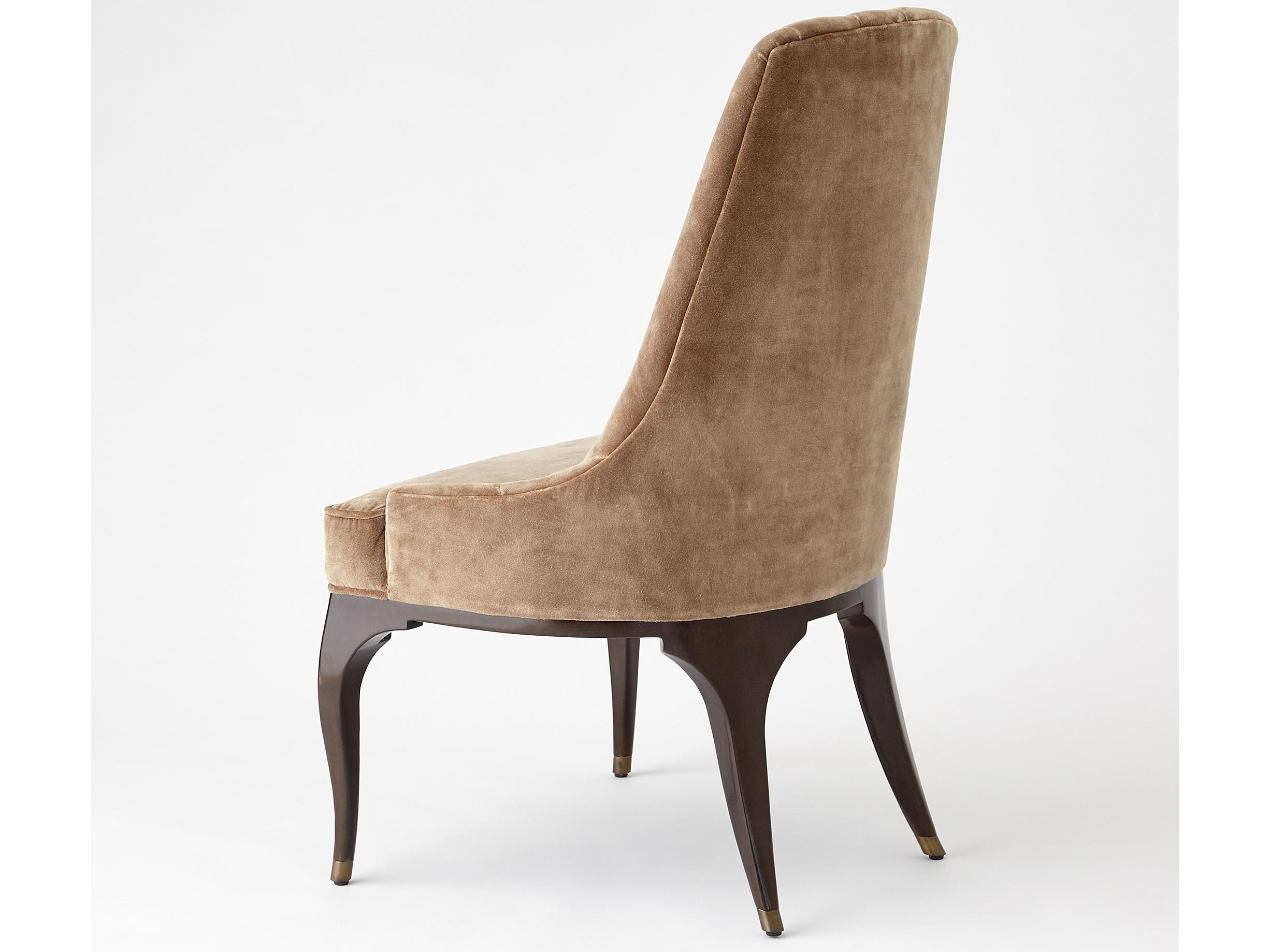 Global Views Tufted Walnut Wood Brown Upholstered Side Dining Chair