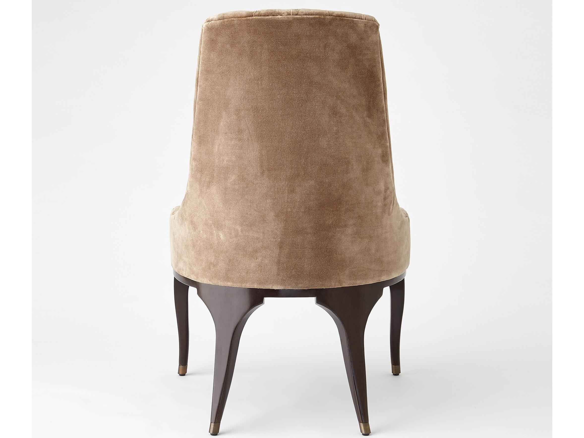 Global Views Tufted Walnut Wood Brown Upholstered Side Dining Chair