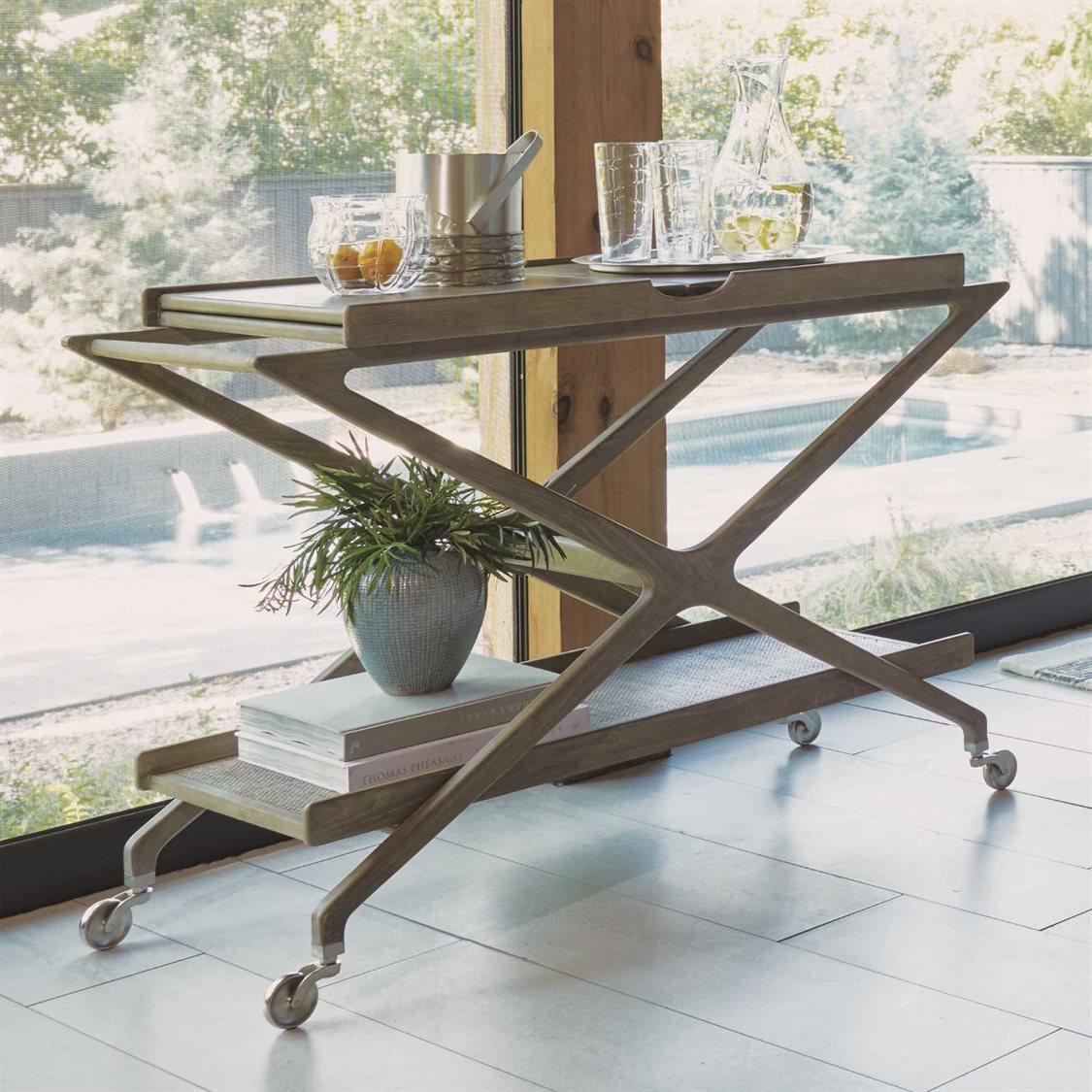 Global Views Wood Grey Cerused Ash Nickel Bar Cart