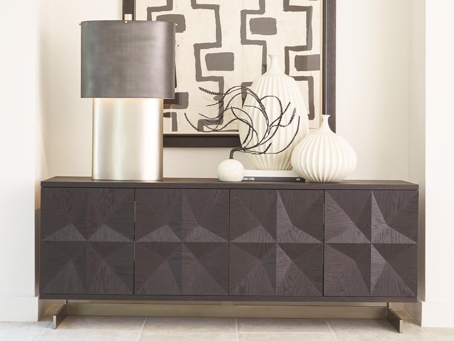 Global Views 72" Oak Wood Light Wire Brush Black Brushed Satin Nickel Media Console