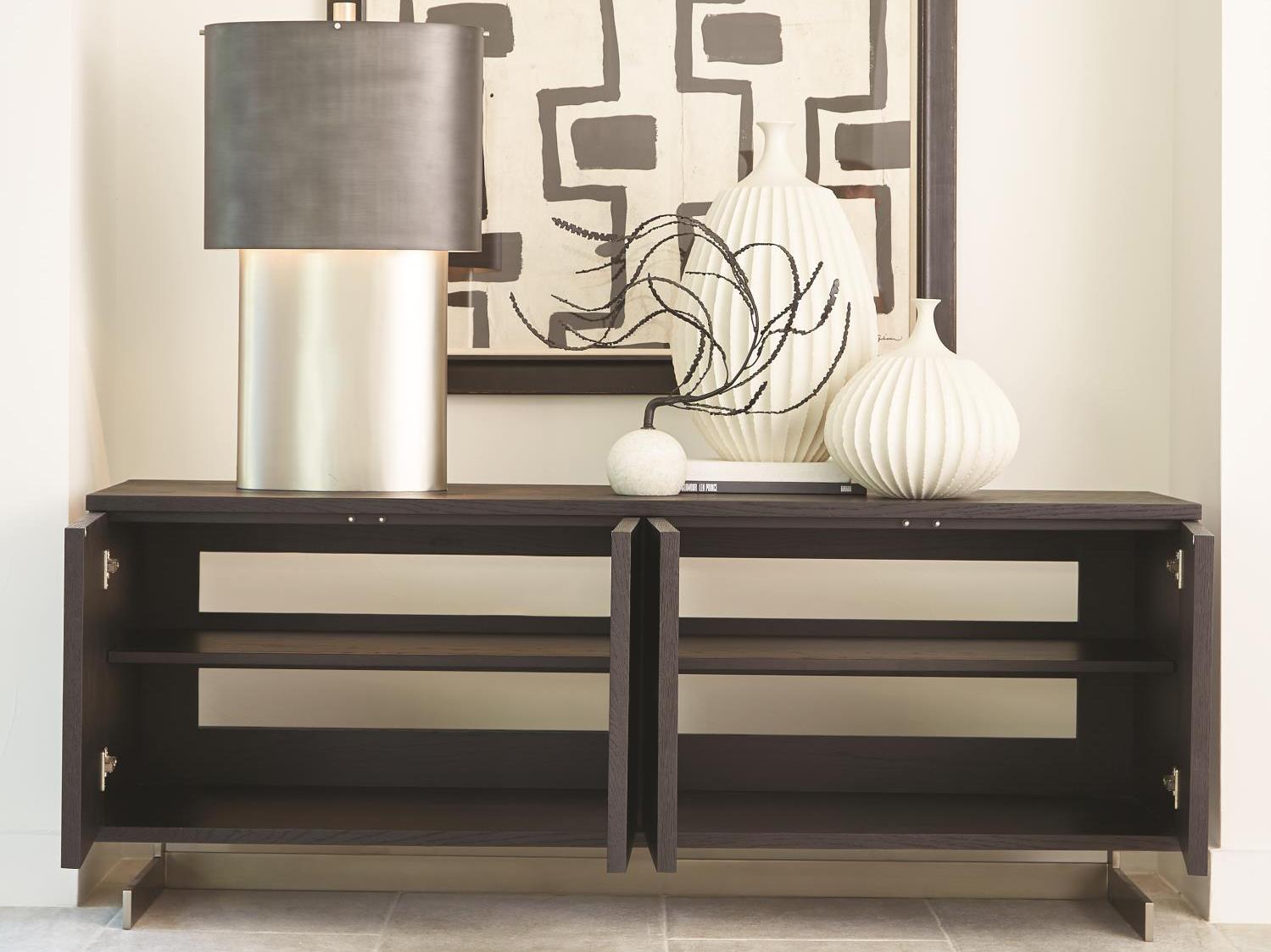 Global Views 72" Oak Wood Light Wire Brush Black Brushed Satin Nickel Media Console