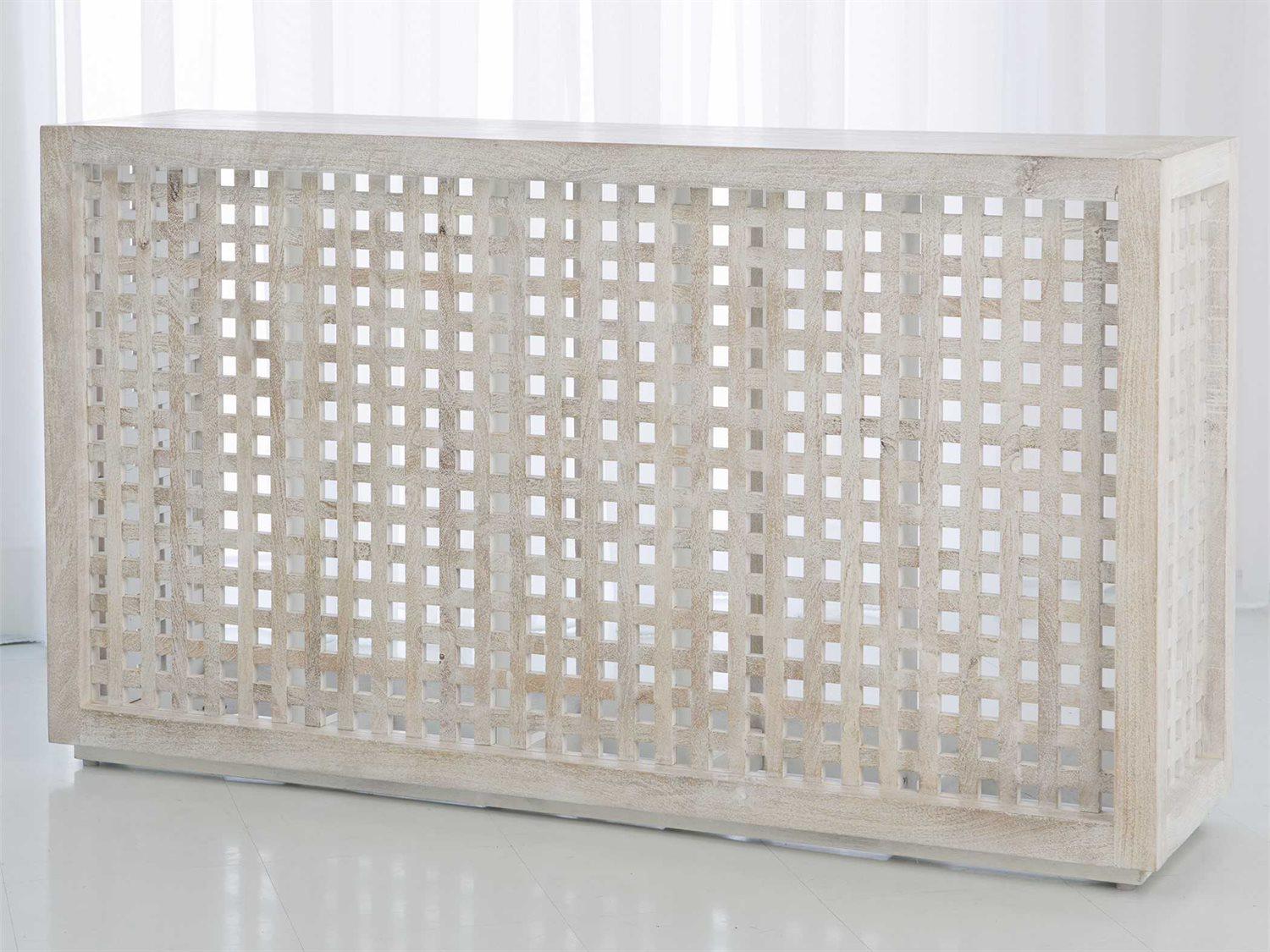 Global Views Rectangular Wood White Washed Console Table