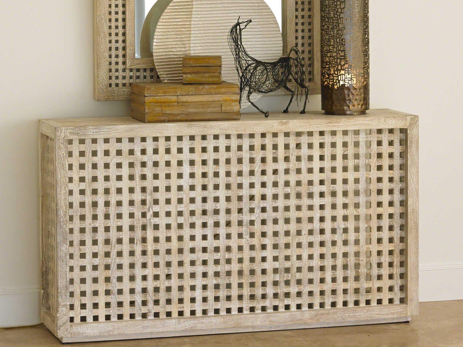 Global Views Rectangular Wood White Washed Console Table