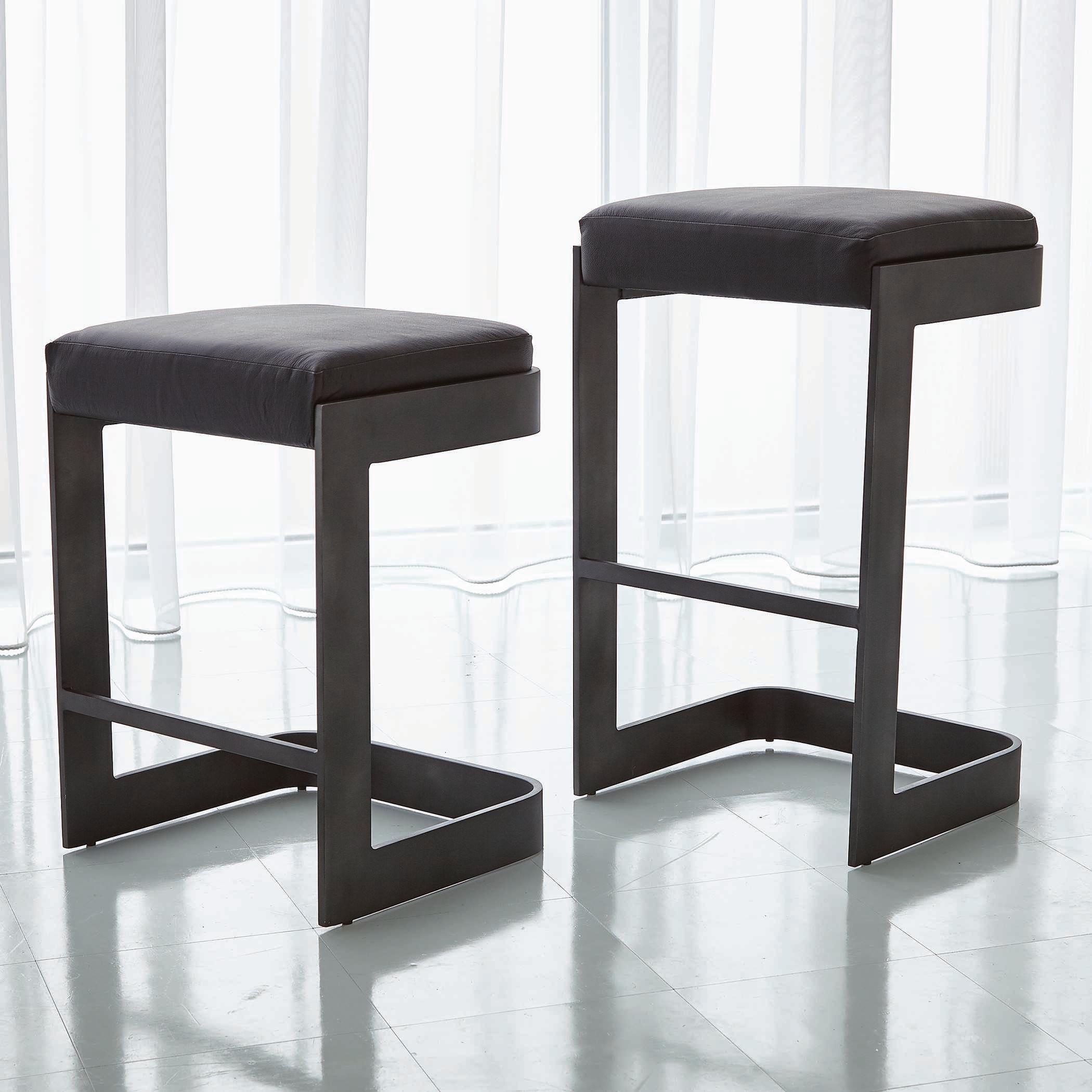 Global Views Leather Graphite Bar Stool