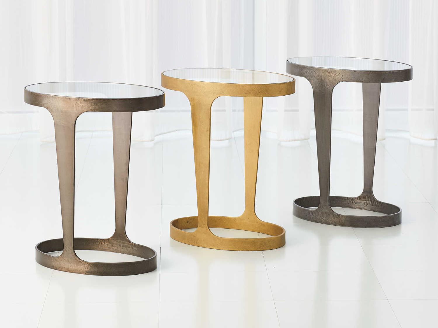 Global Views Oval Glass Antique Gold End Table