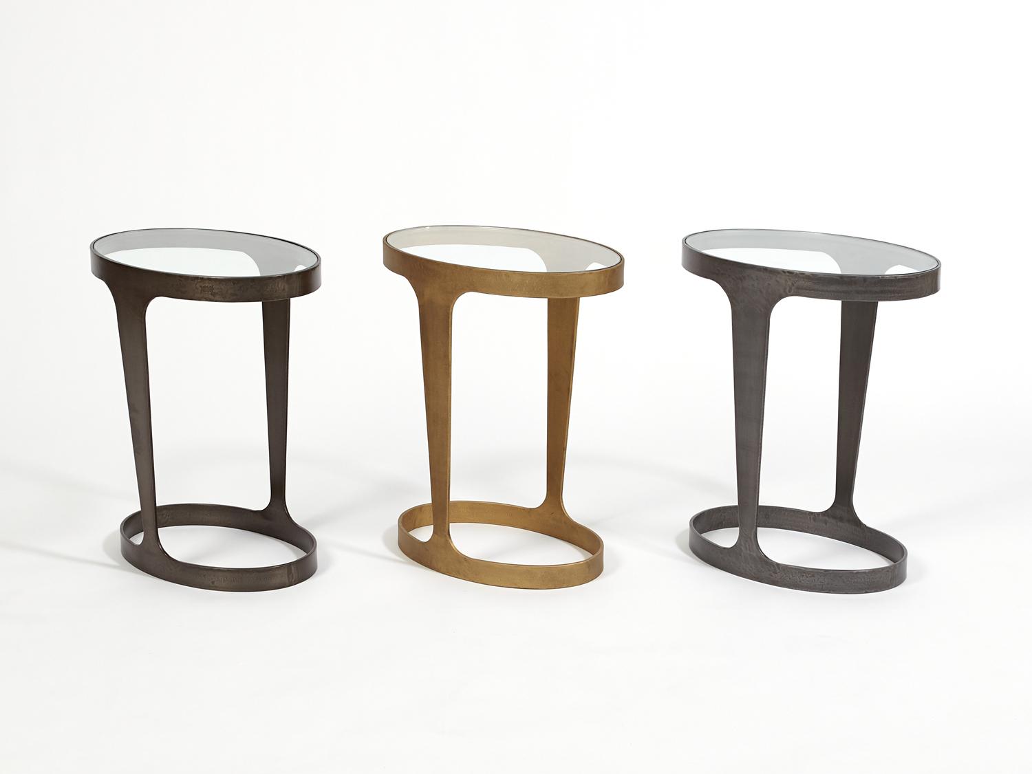 Global Views Oval Glass Antique Gold End Table