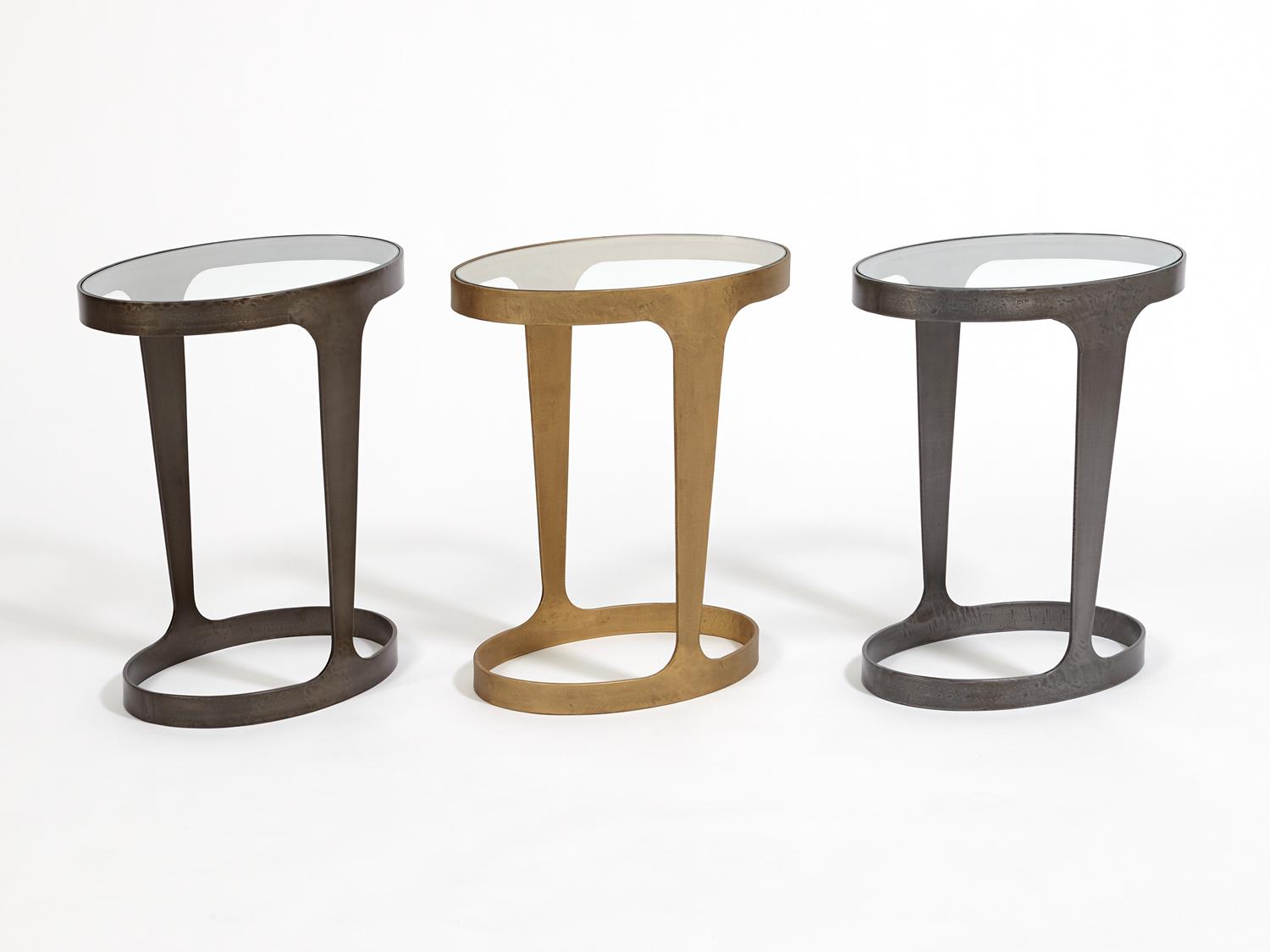 Global Views Oval Glass Antique Gold End Table