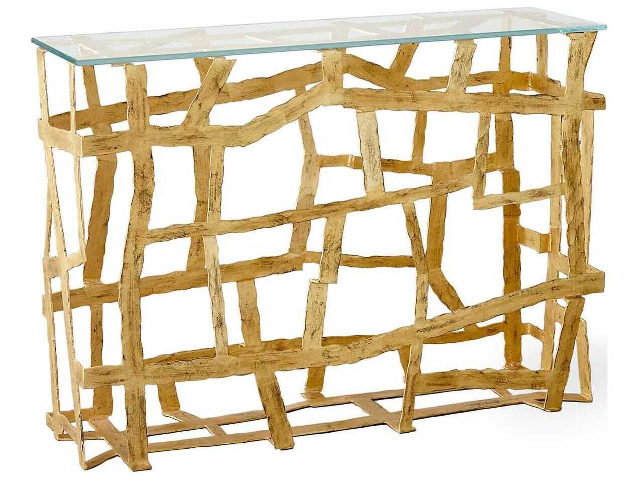 Global Views Rectangular Glass Gold Leaf Console Table