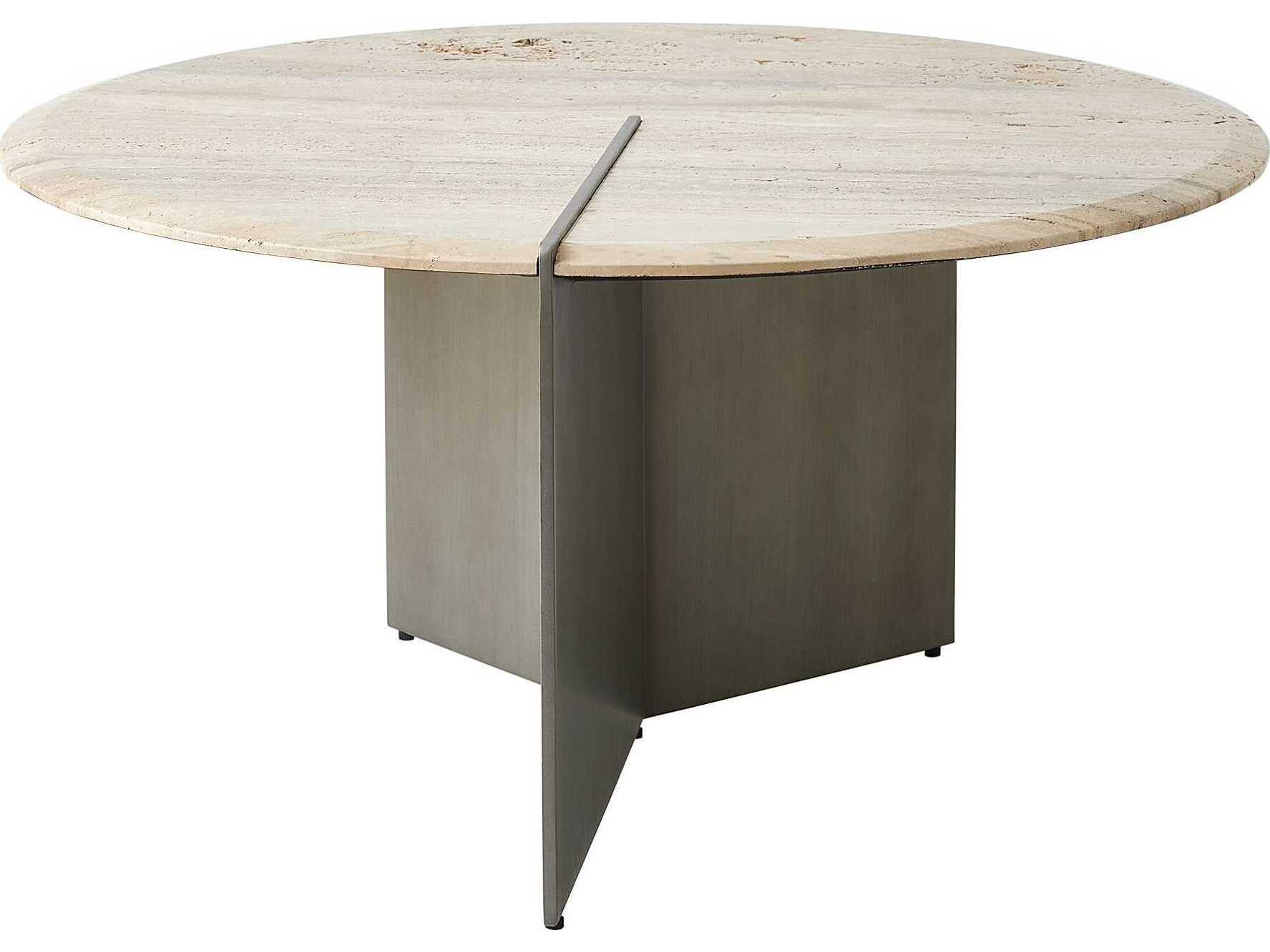 Global Views Sundial Round Stone Brushed Antique Gunmetal Coffee Table