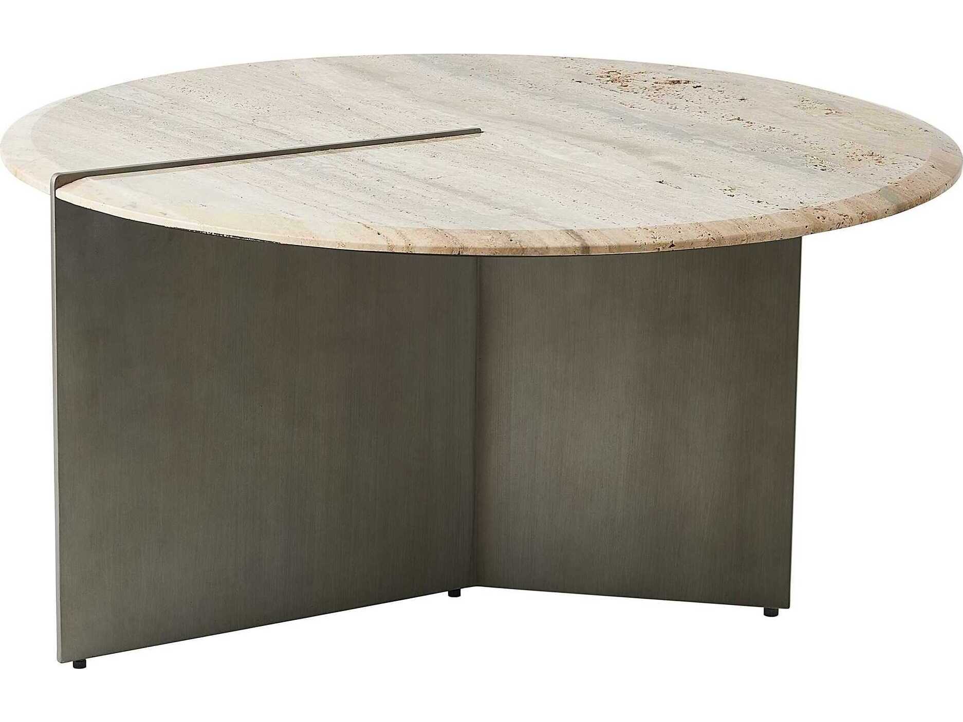 Global Views Sundial Round Stone Brushed Antique Gunmetal Coffee Table