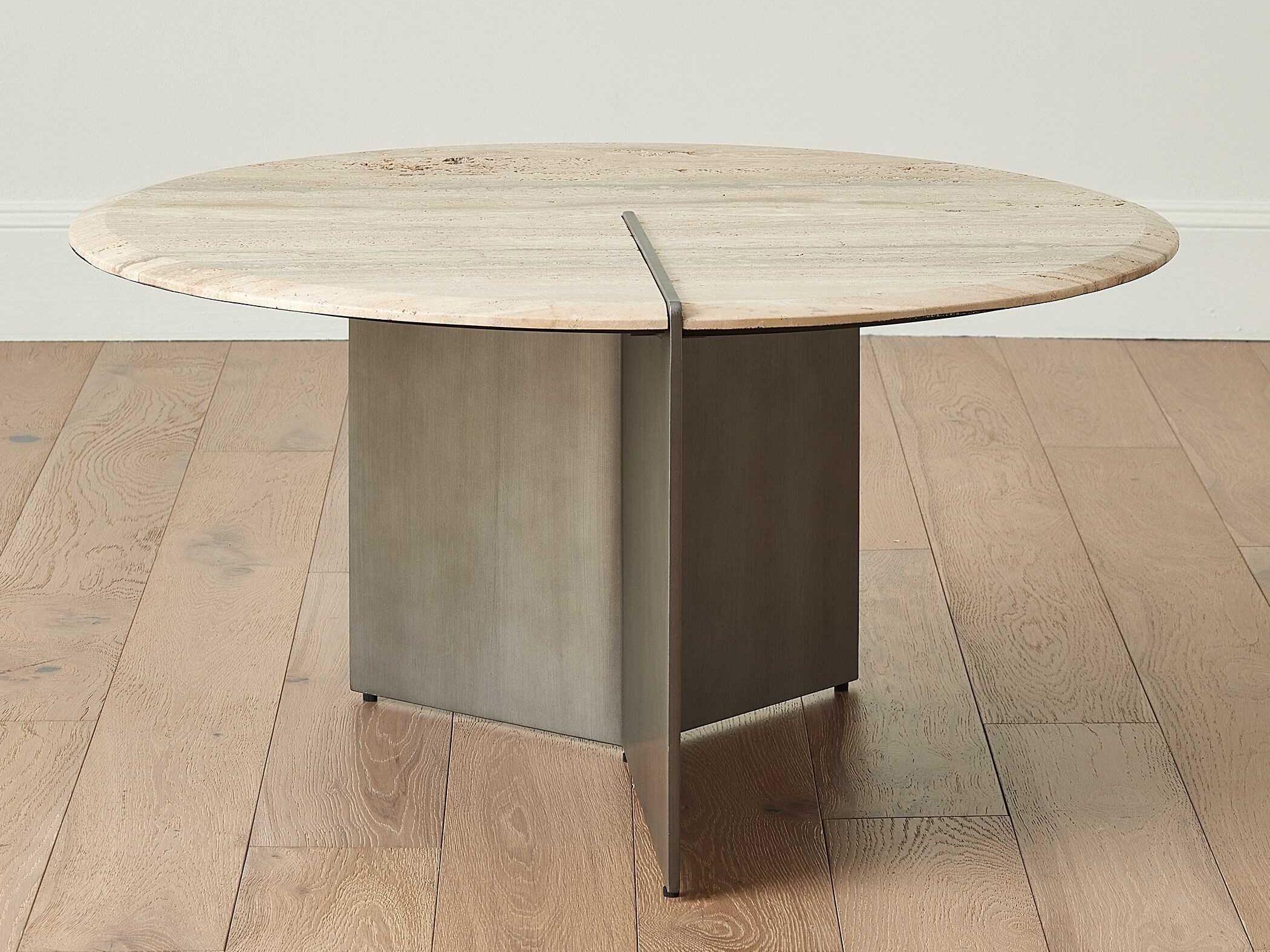 Global Views Sundial Round Stone Brushed Antique Gunmetal Coffee Table