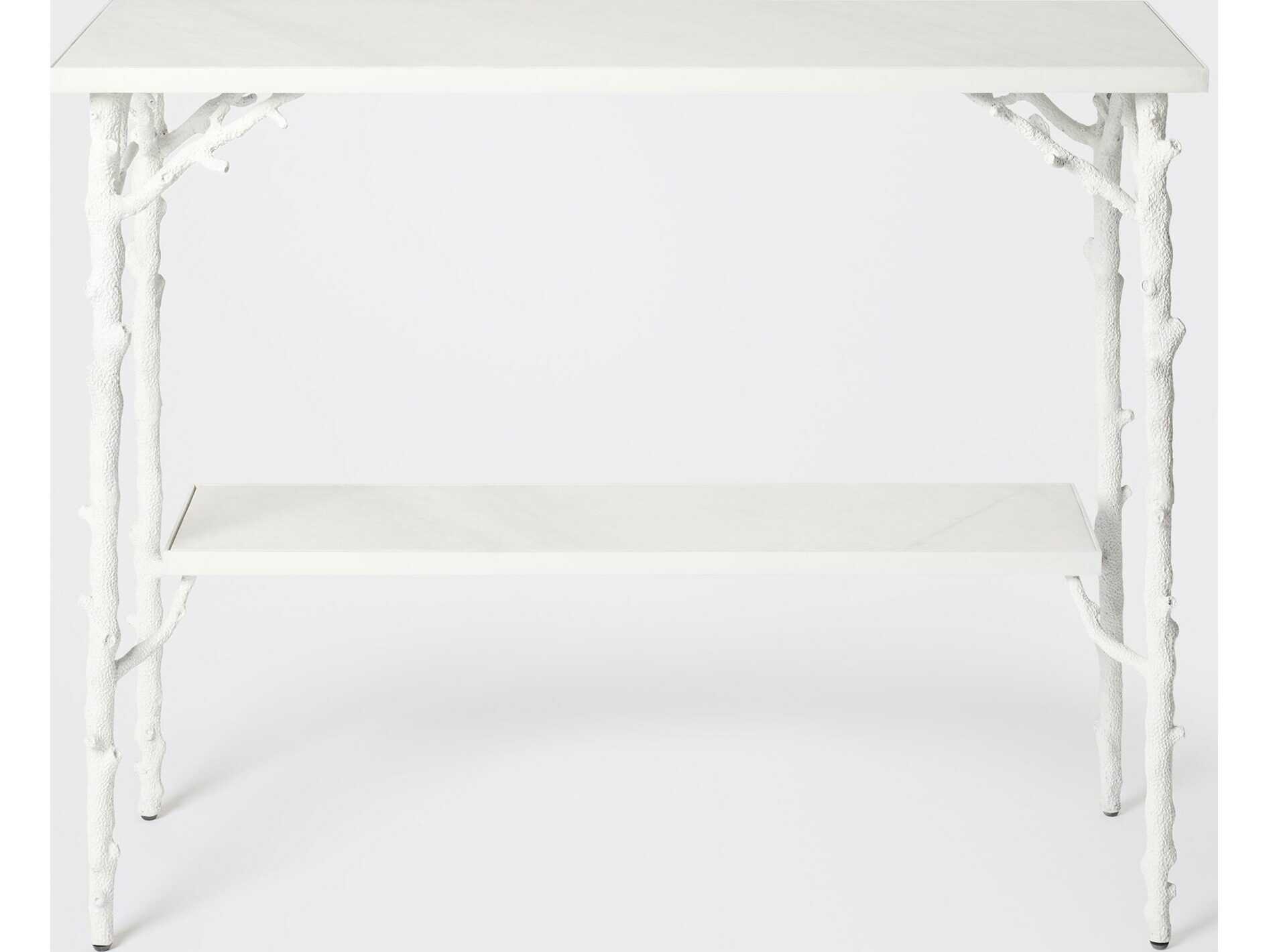Global Views Coral Rectangular Marble Matte White Console Table