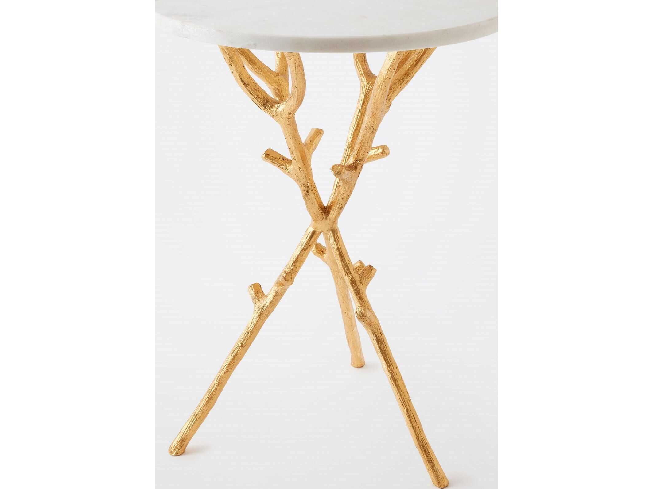 Global Views Coral Round Marble Gold Leaf End Table