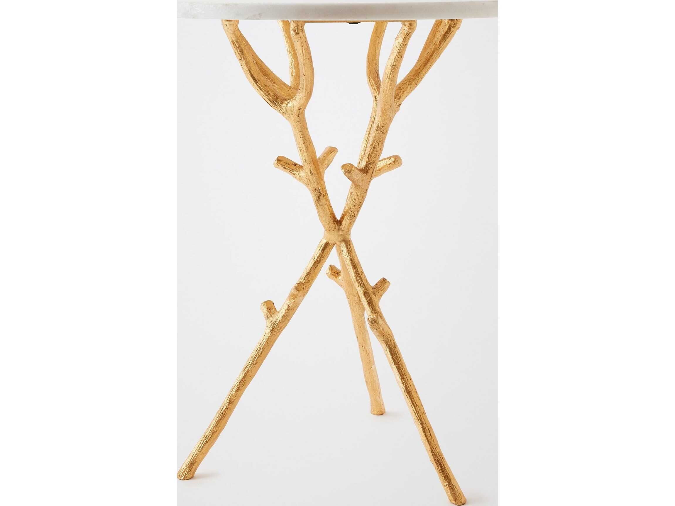 Global Views Coral Round Marble Gold Leaf End Table