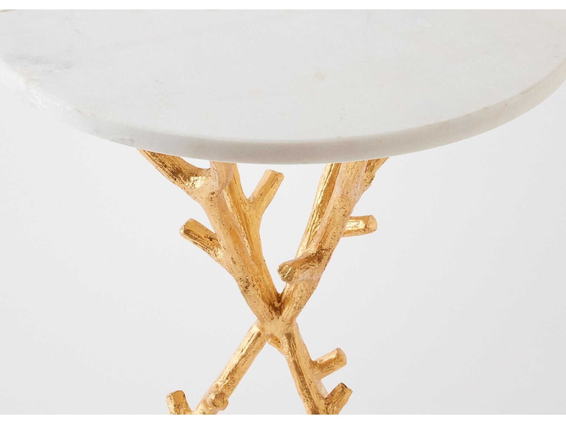 Global Views Coral Round Marble Gold Leaf End Table
