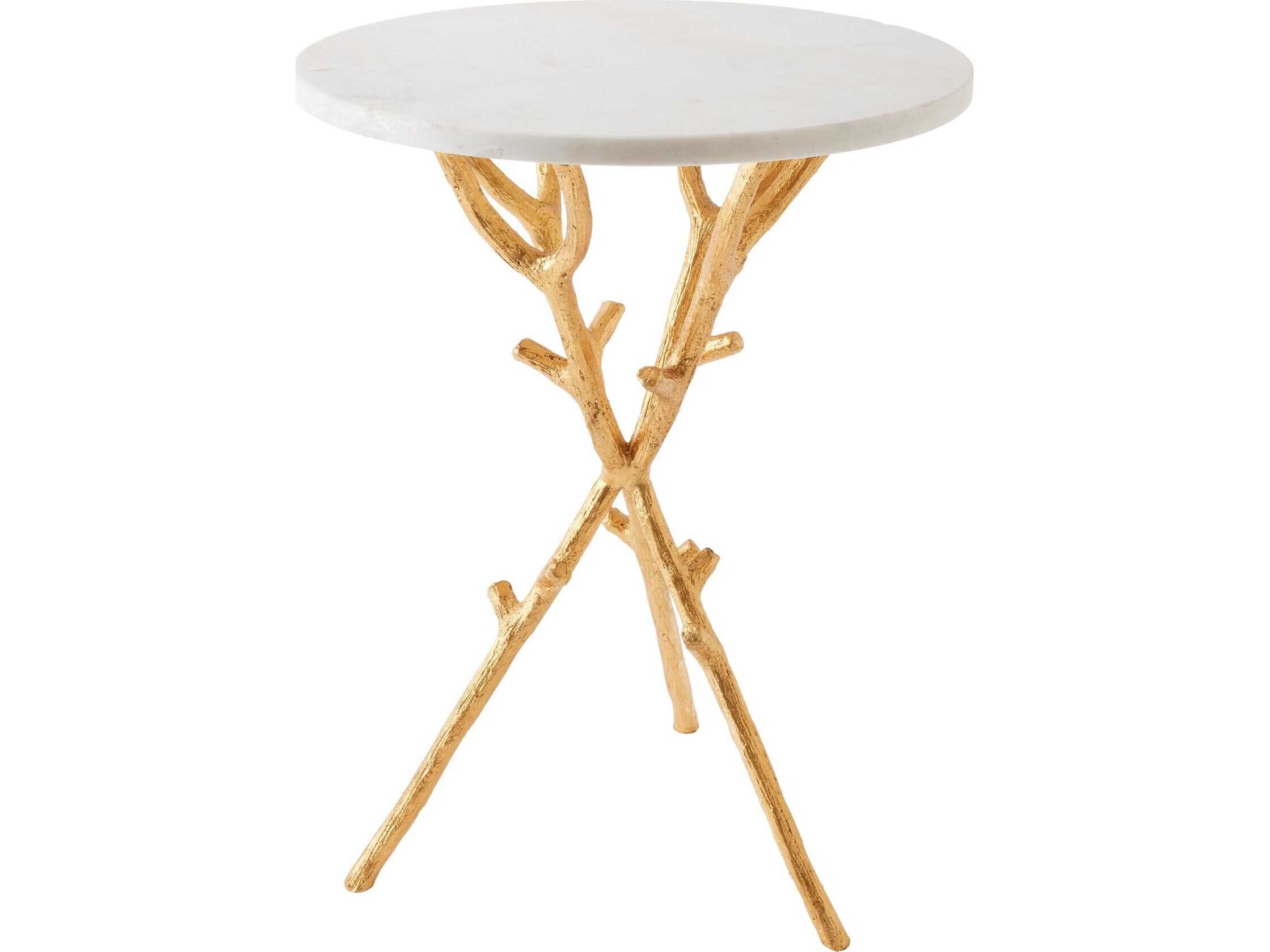 Global Views Coral Round Marble Gold Leaf End Table