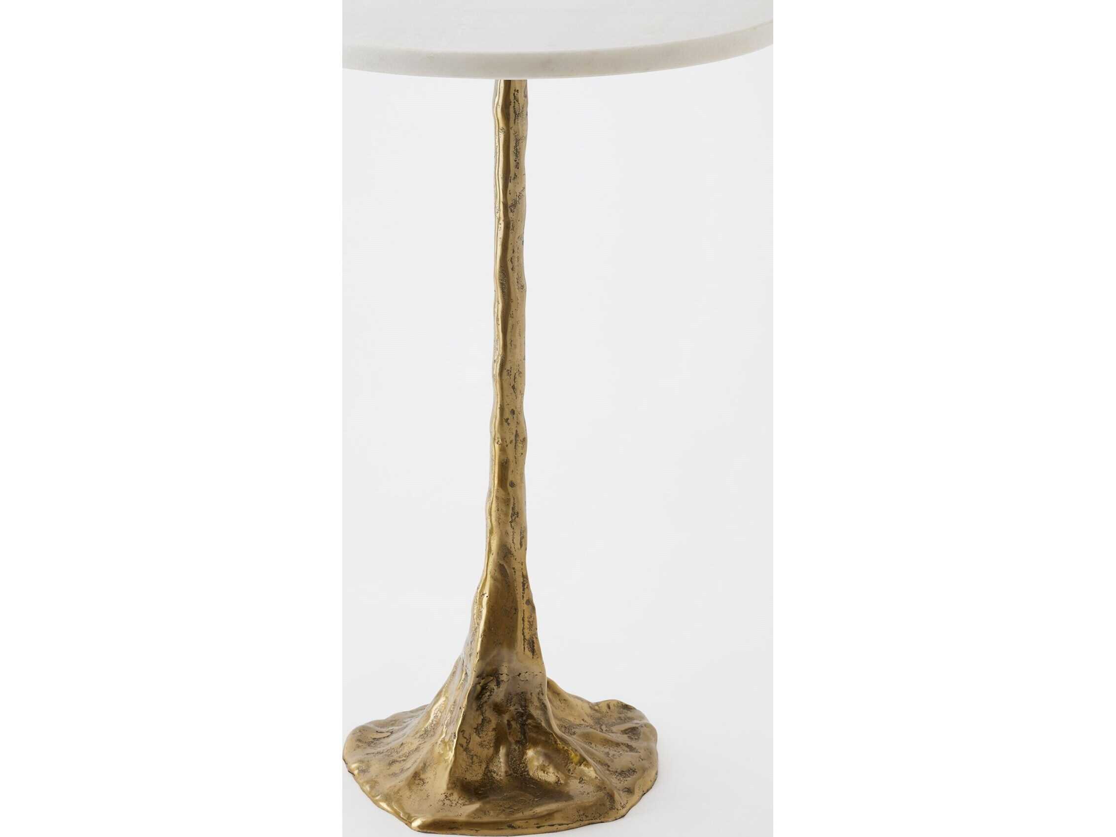 Global Views Lily Pad Round Marble Faux Brass End Table