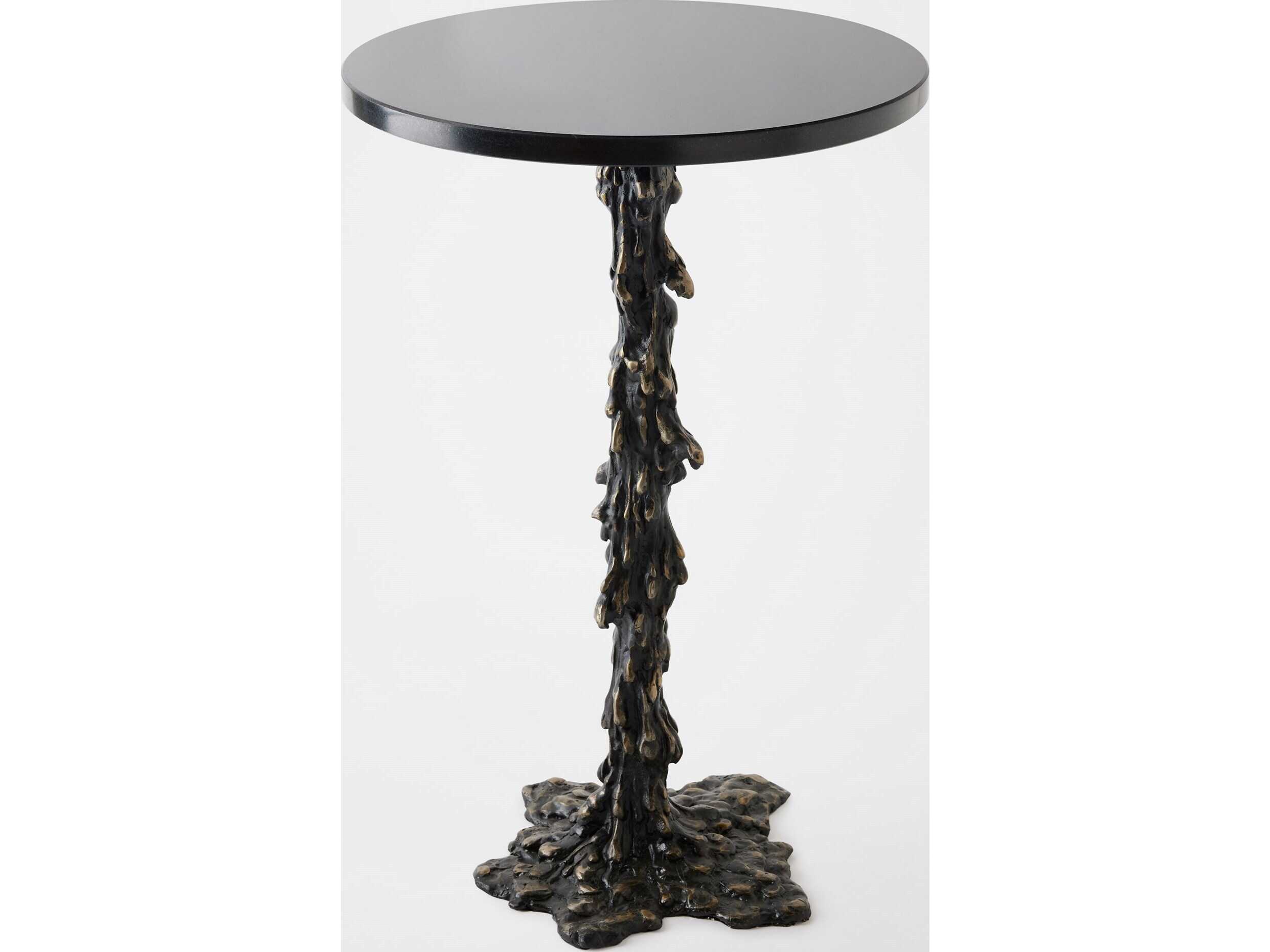 Global Views Melting Round Marble Bronze End Table