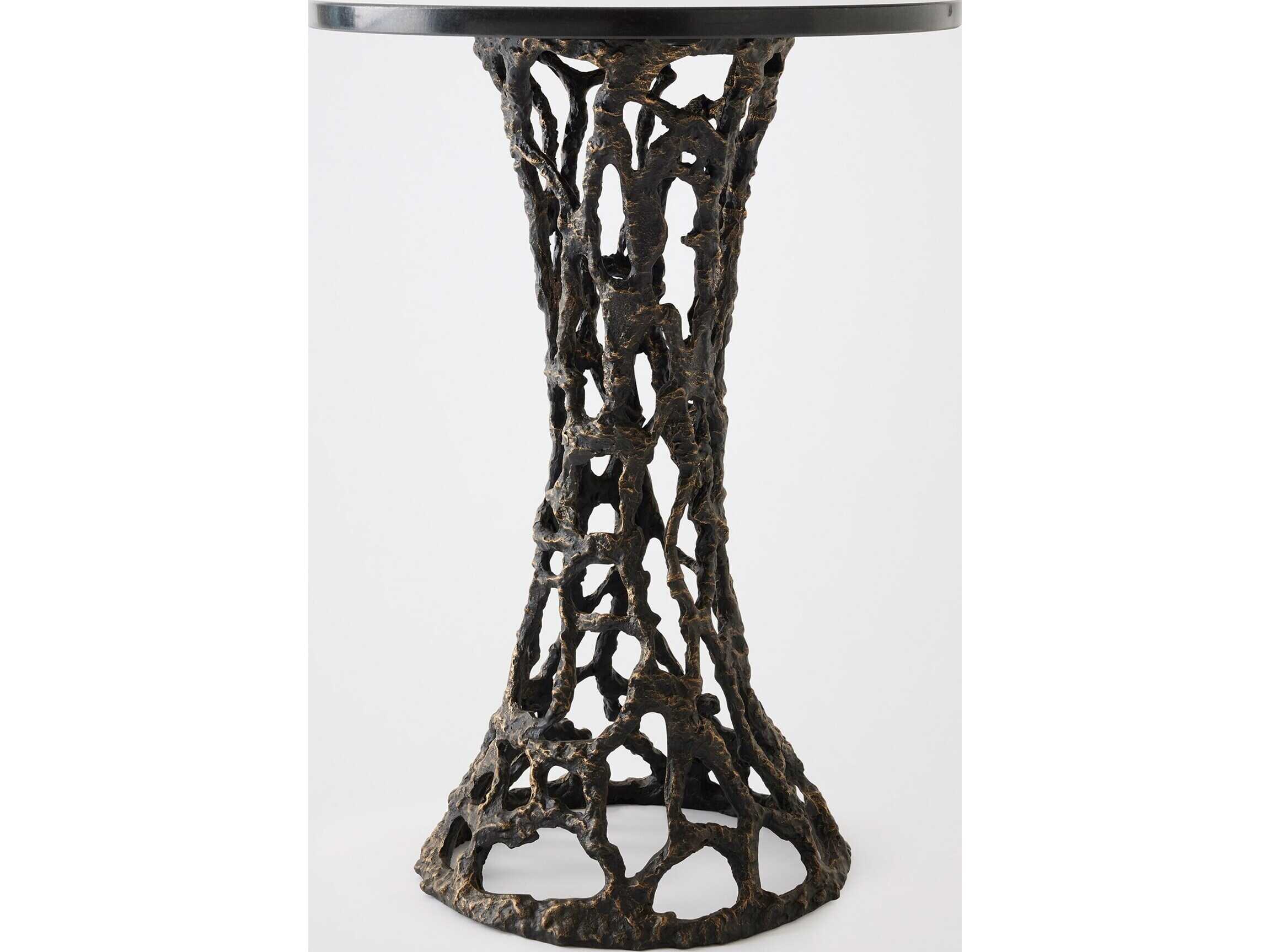 Global Views Perforated Round Marble Bronze End Table