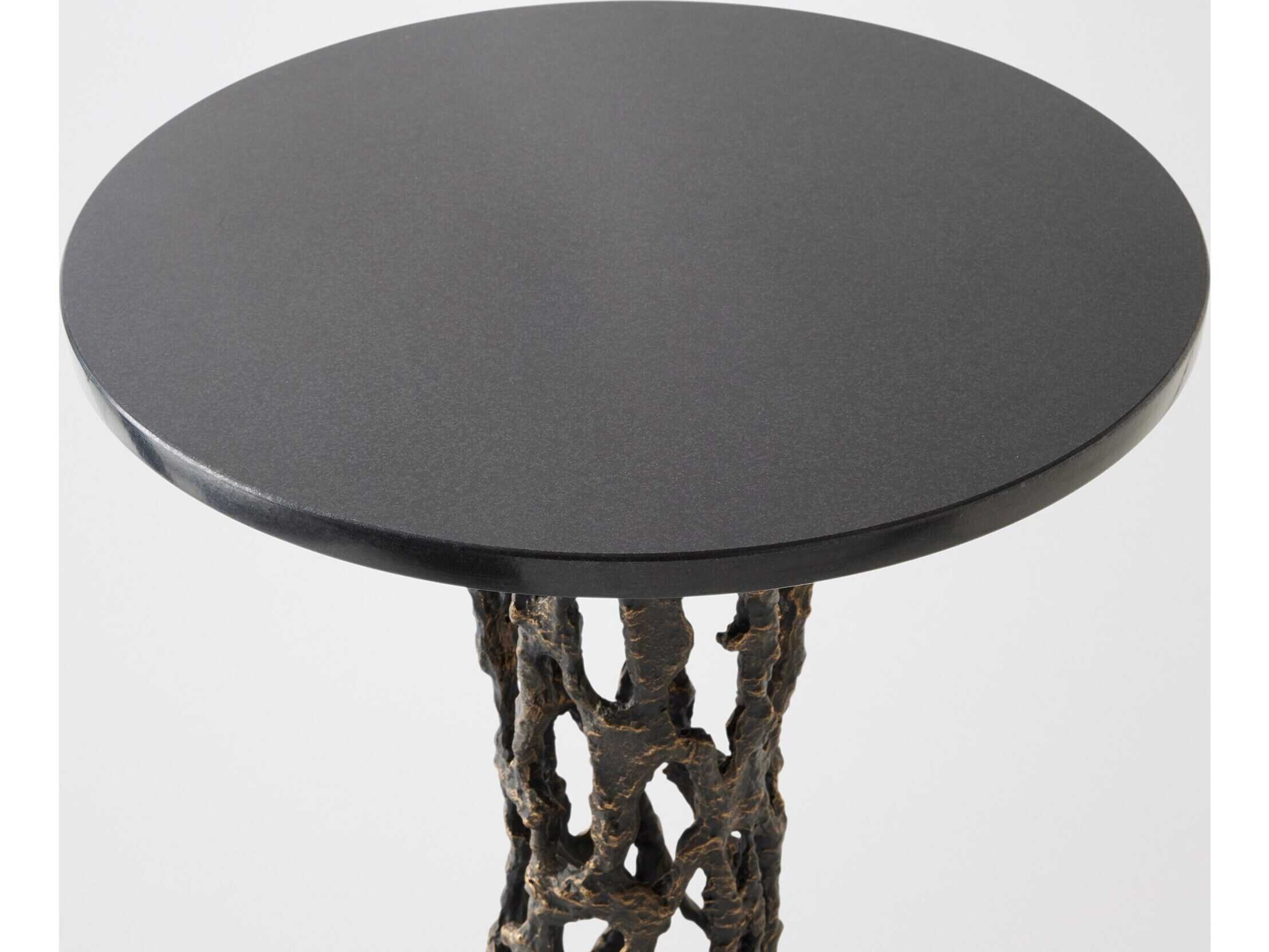 Global Views Perforated Round Marble Bronze End Table