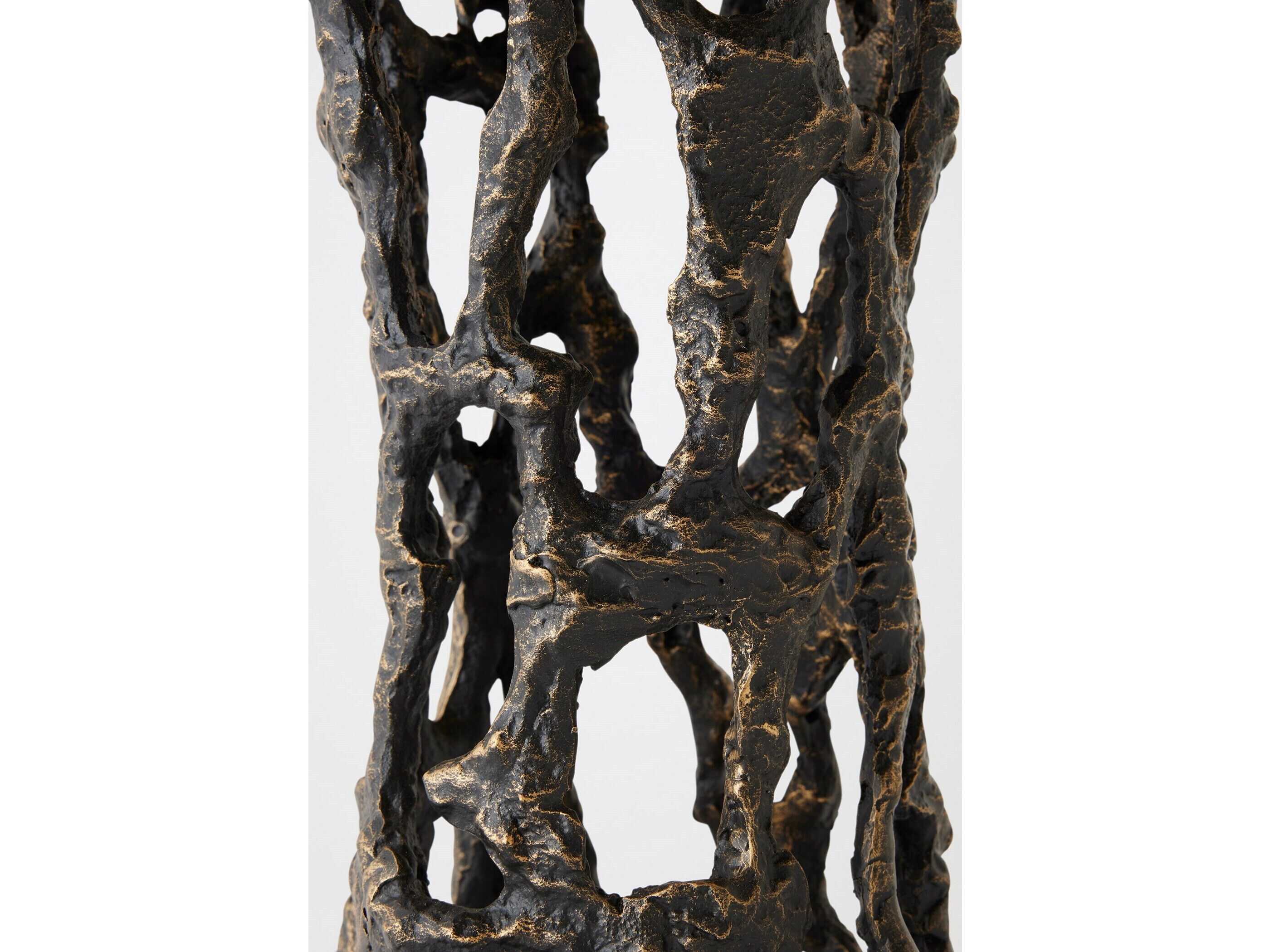 Global Views Perforated Round Marble Bronze End Table