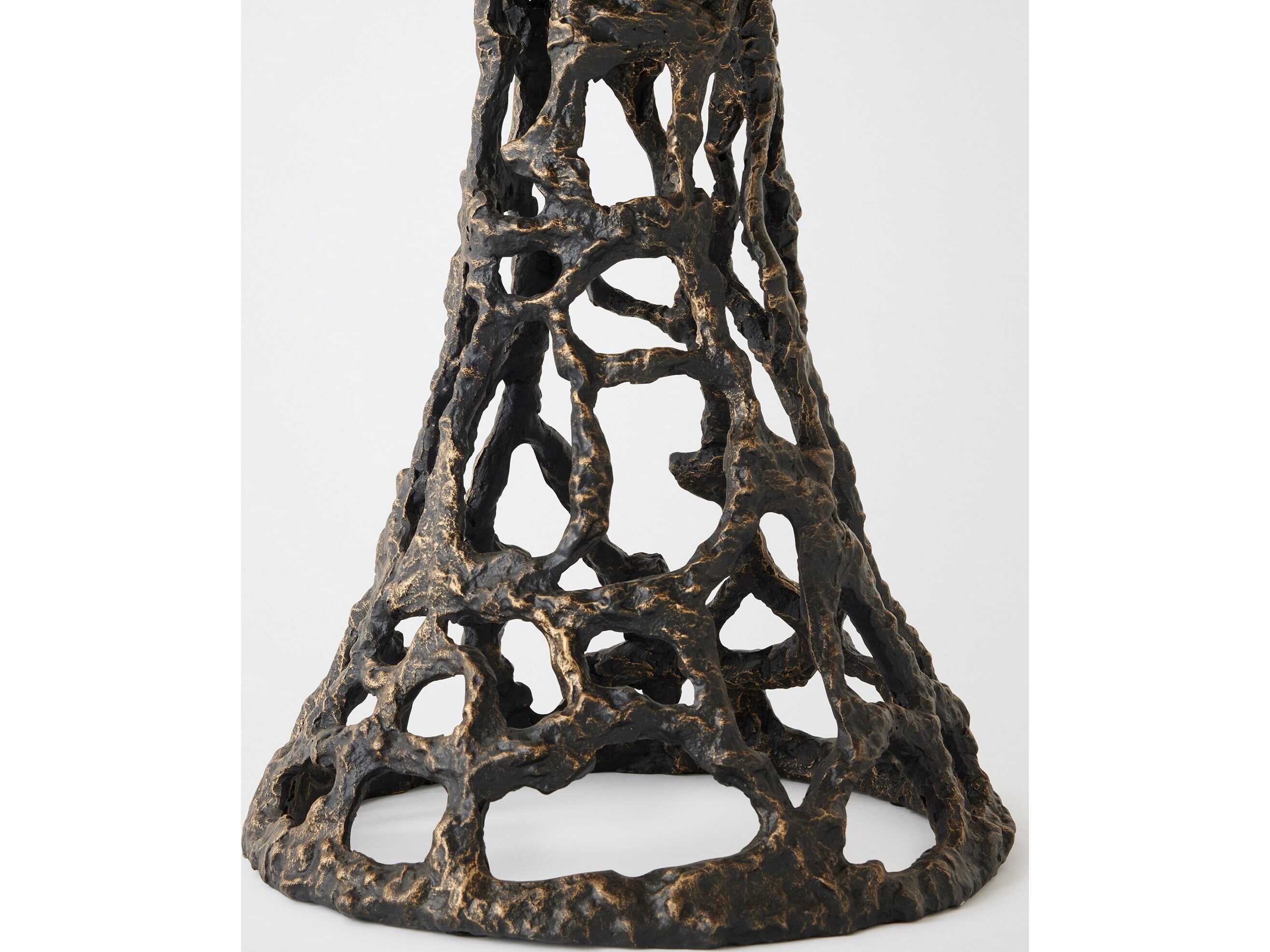 Global Views Perforated Round Marble Bronze End Table