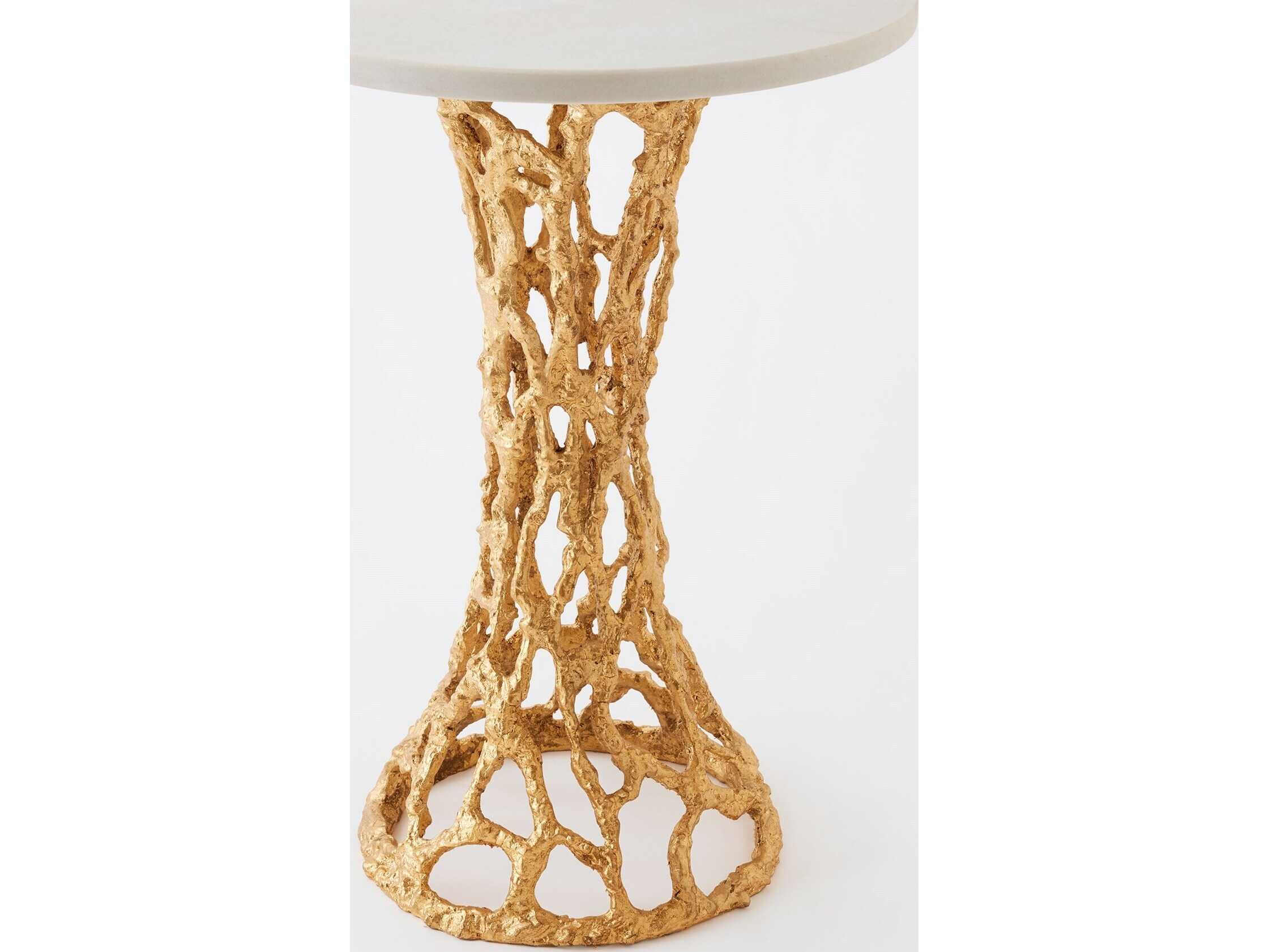 Global Views Perforated Round Marble Gold Leaf End Table